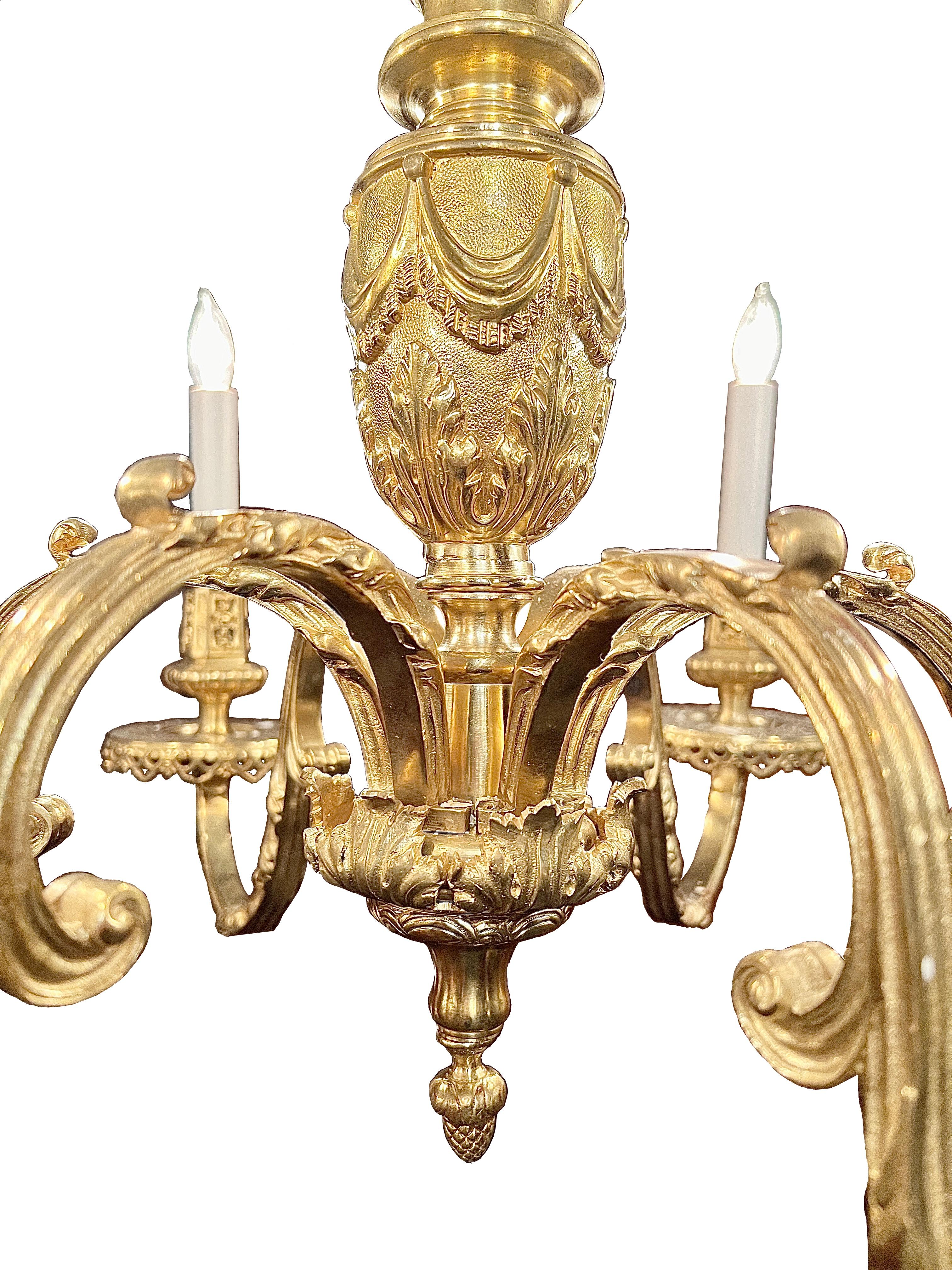 Antique French Bronze D’Ore 6-Light Chandelier, Circa 1890. In Good Condition For Sale In New Orleans, LA
