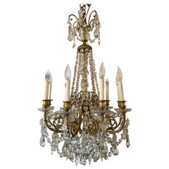Antique French Bronze Dore and Baccarat Crystal Chandelier, circa 1880