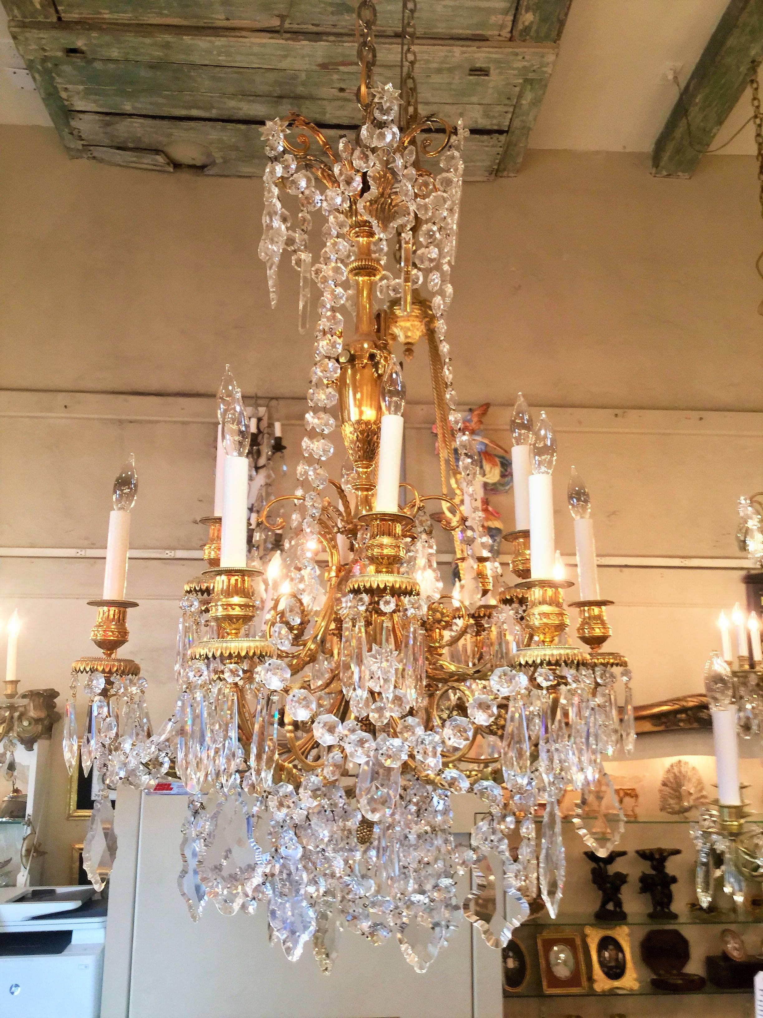 Antique French bronze doré and Baccarat crystal chandelier, circa 1890.