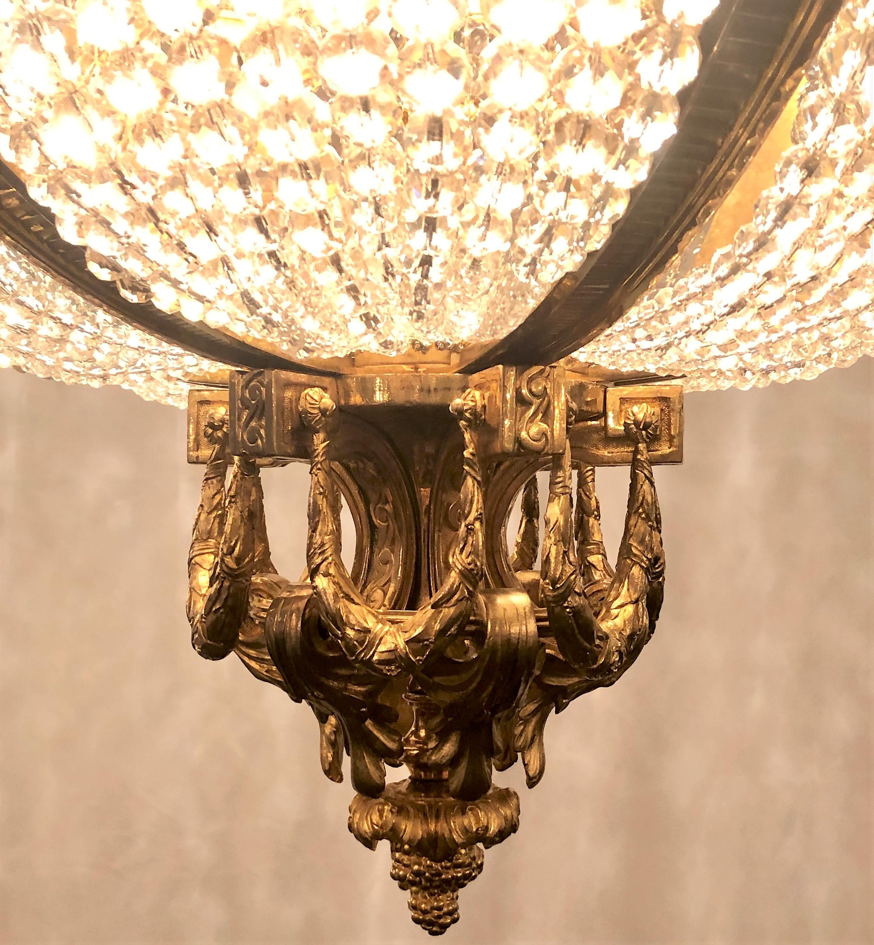 Neoclassical Antique French Bronze Dore and Baccarat Crystal Neoclassic Chandelier