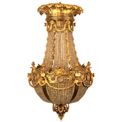 Antique French Bronze Dore and Baccarat Crystal Neoclassic Chandelier