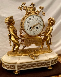 Antique French Bronze D'Oré and Carrara Marble Clock, Circa 1880.