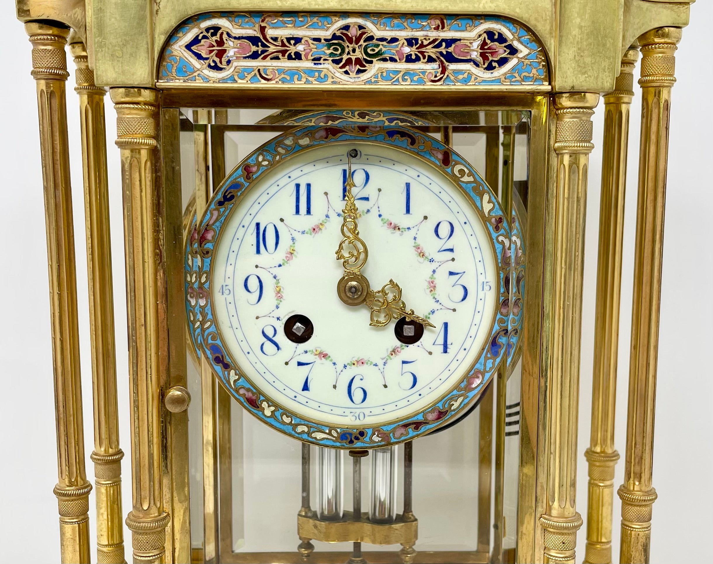 Antique French Bronze D'ore and Champlevé Enamel Clock with Mercury Pendulum. For Sale 2