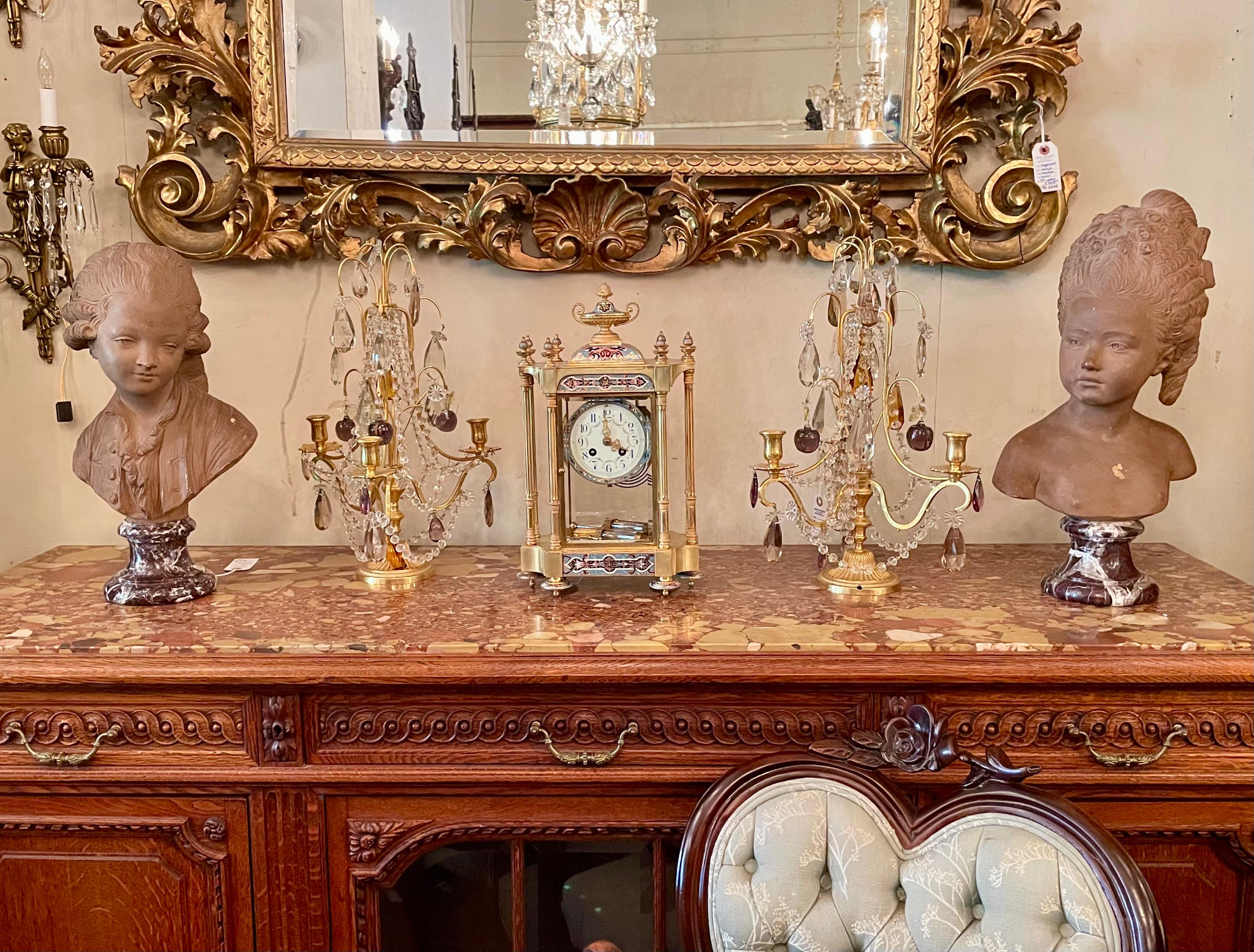 Antique French Bronze D'ore and Champlevé Enamel Clock with Mercury Pendulum. For Sale 5