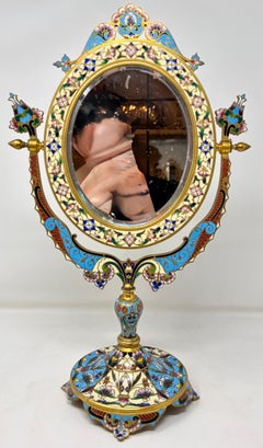 Antique French Bronze D'ore and Cloisonné Enamel Vanity Mirror, Circa 1890's.