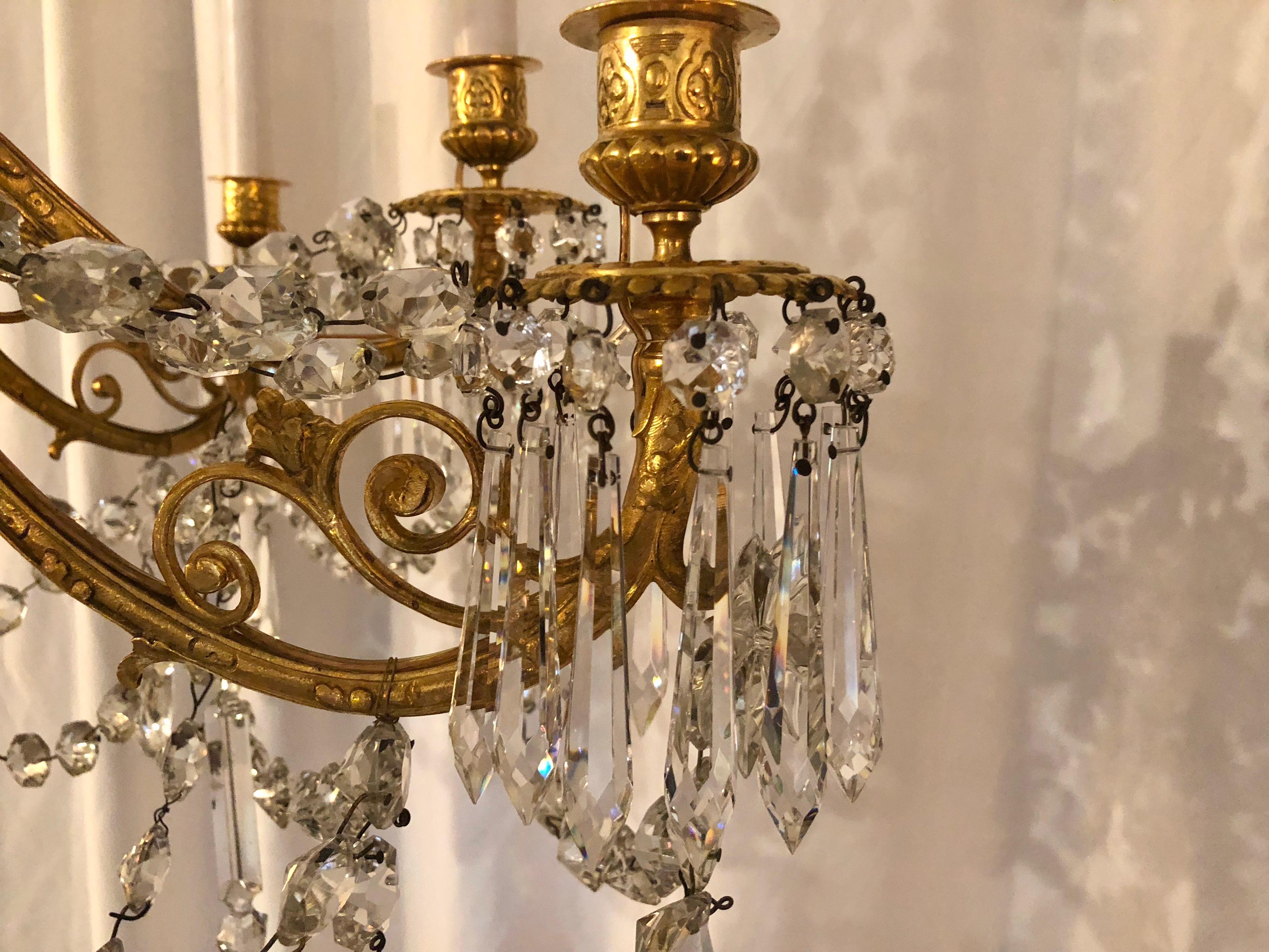 Antique French bronze Doré and crystal chandelier.