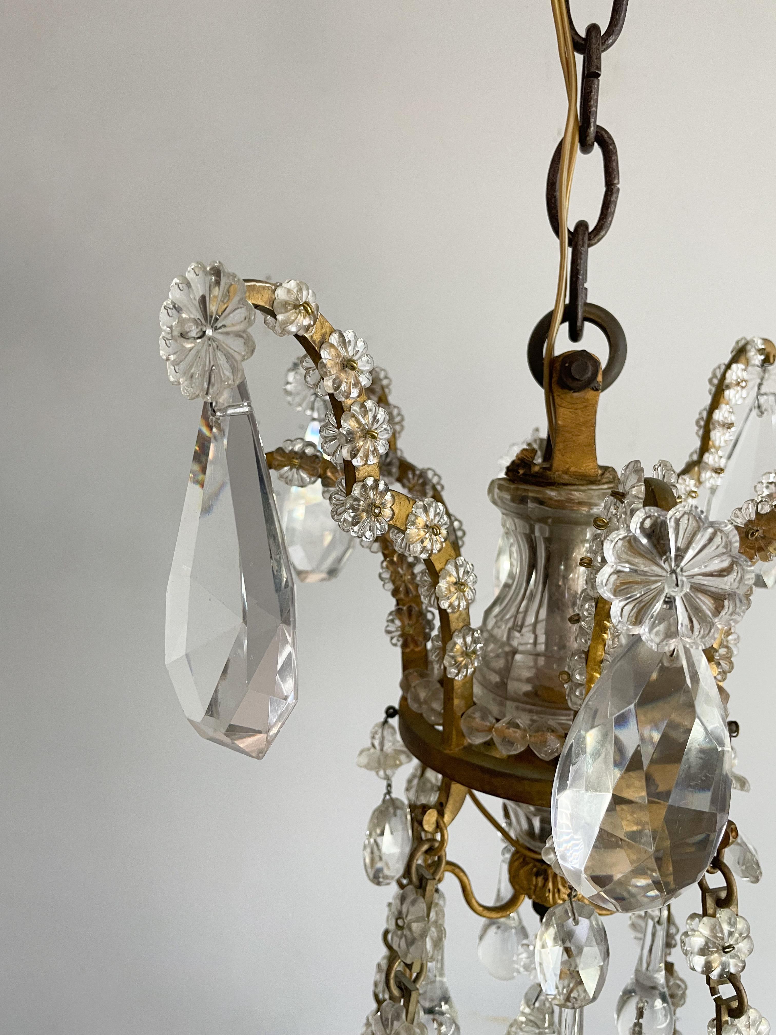 Antique French Bronze-Doré And Crystal Chandelier  In Good Condition In Los Angeles, CA