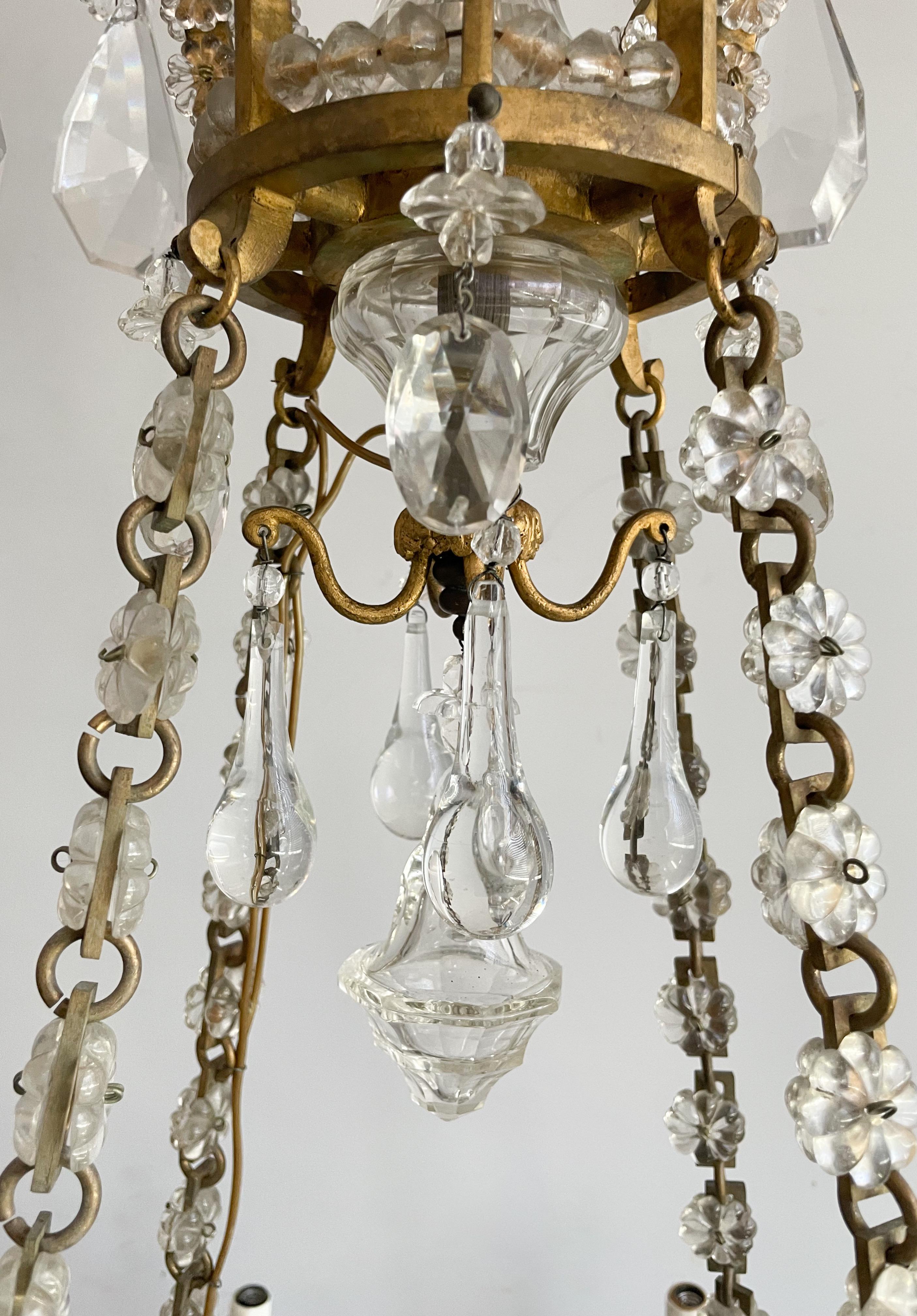 Early 20th Century Antique French Bronze-Doré And Crystal Chandelier 