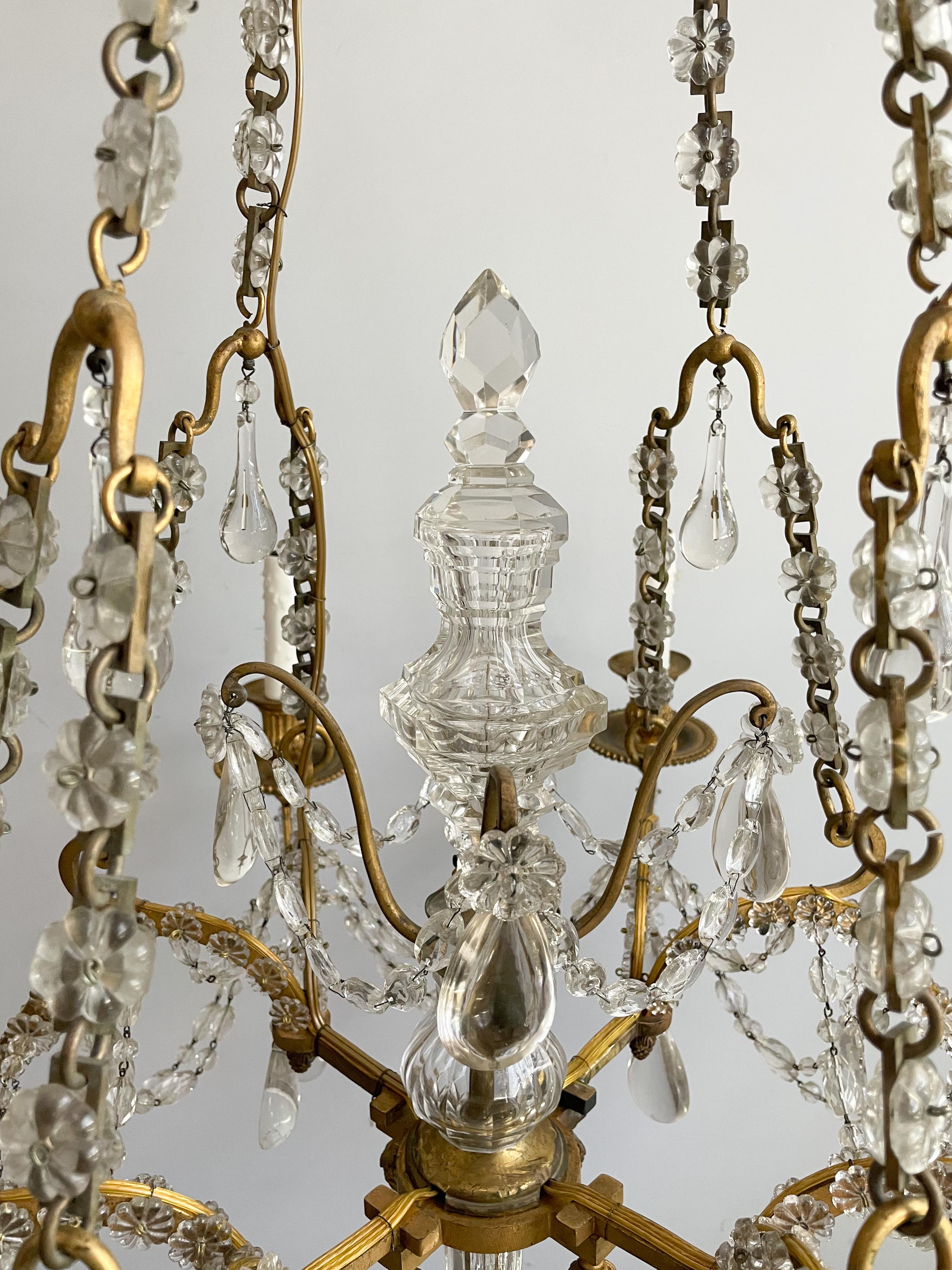 Art Glass Antique French Bronze-Doré And Crystal Chandelier 