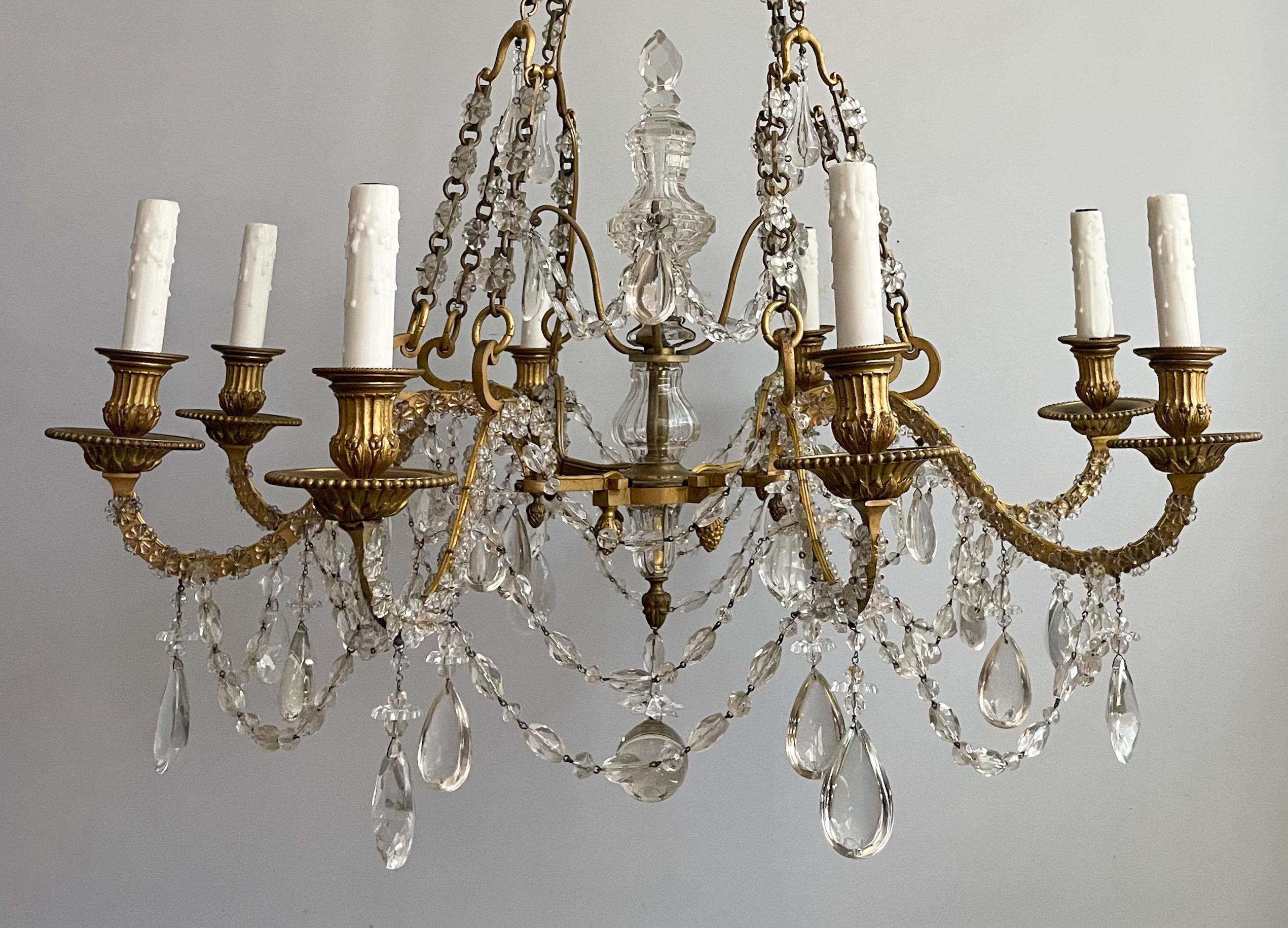 Antique French Bronze-Doré And Crystal Chandelier  1