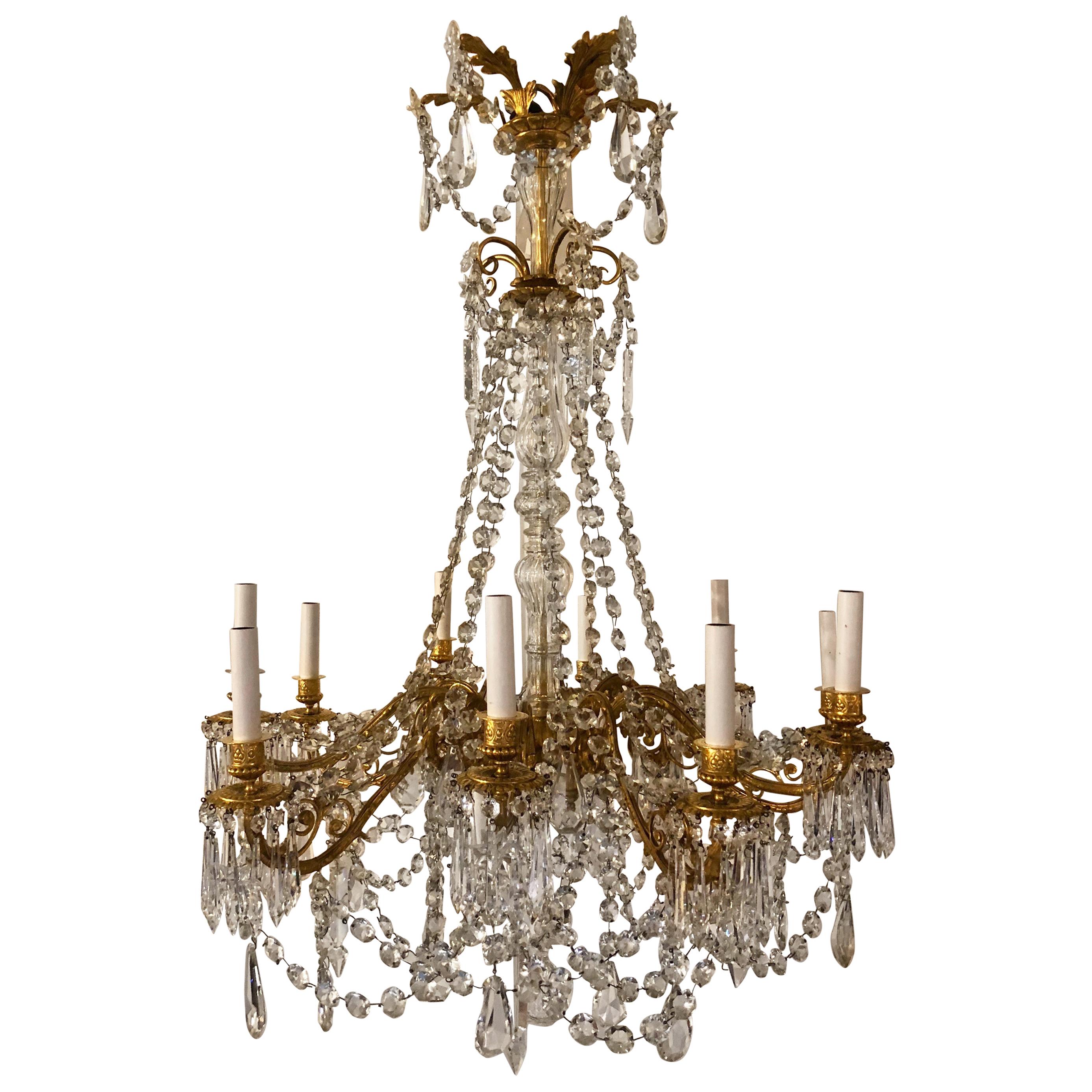 Antique French Bronze Doré and Crystal Chandelier