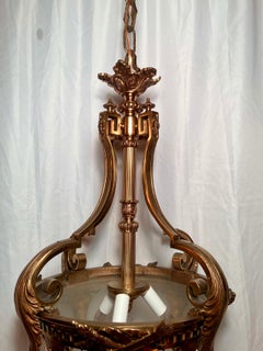 Antique French Bronze D'ore and Etched Glass Lantern, Circa 1890