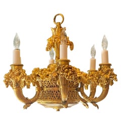 Antique French Bronze D'Ore "Basket of Grapes" Chandelier, circa 1890-1900