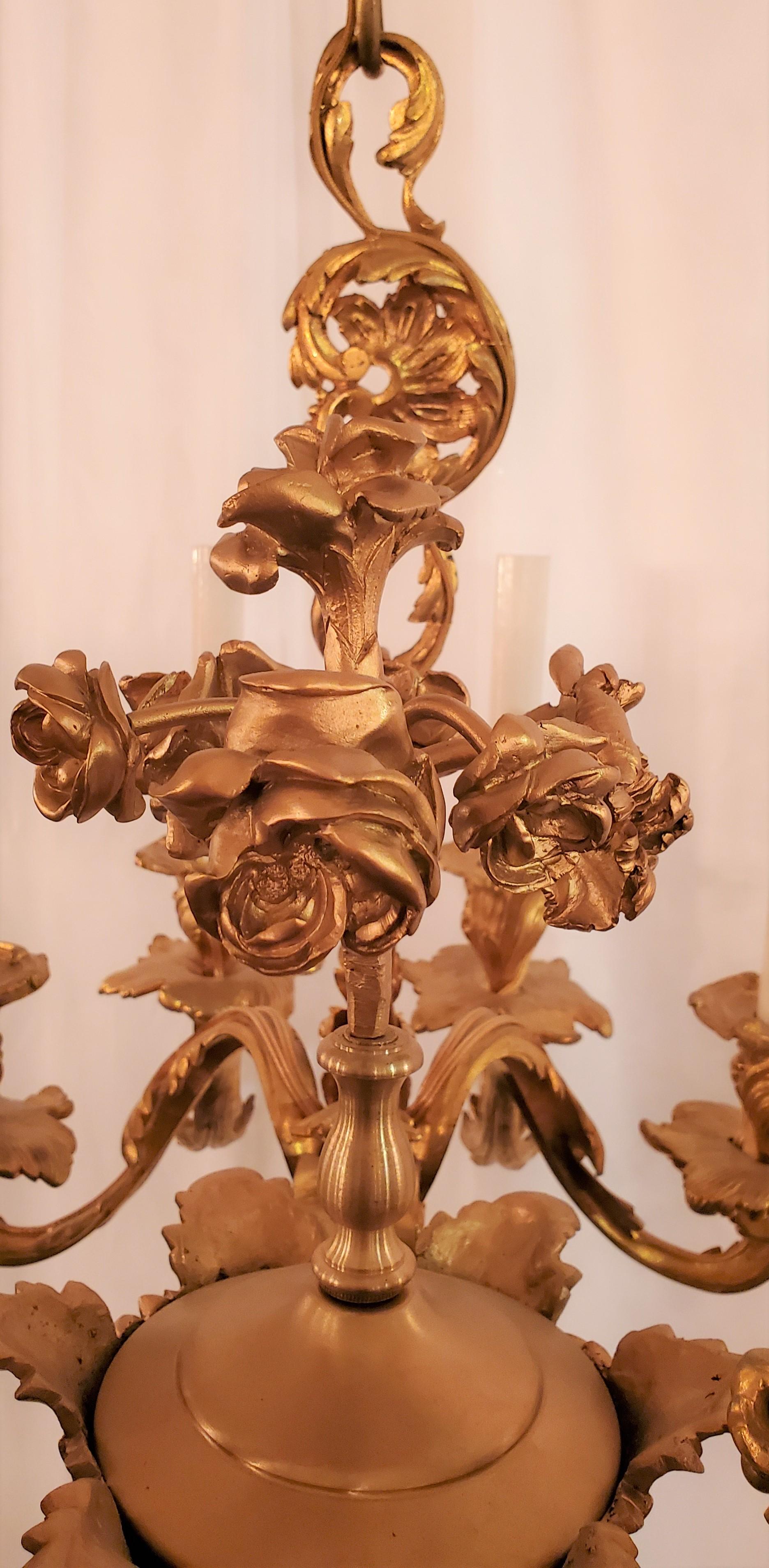 Lustre français ancien en bronze d'or, vers 1880 Bon état - En vente à New Orleans, LA