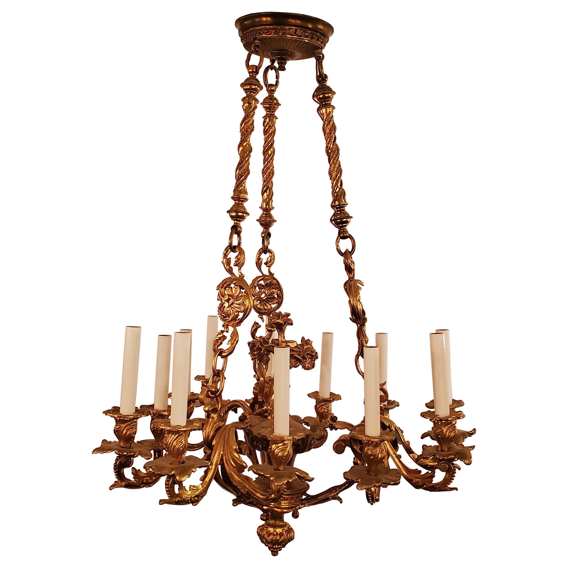 Antique French Bronze D'ore Chandelier, circa 1880 For Sale