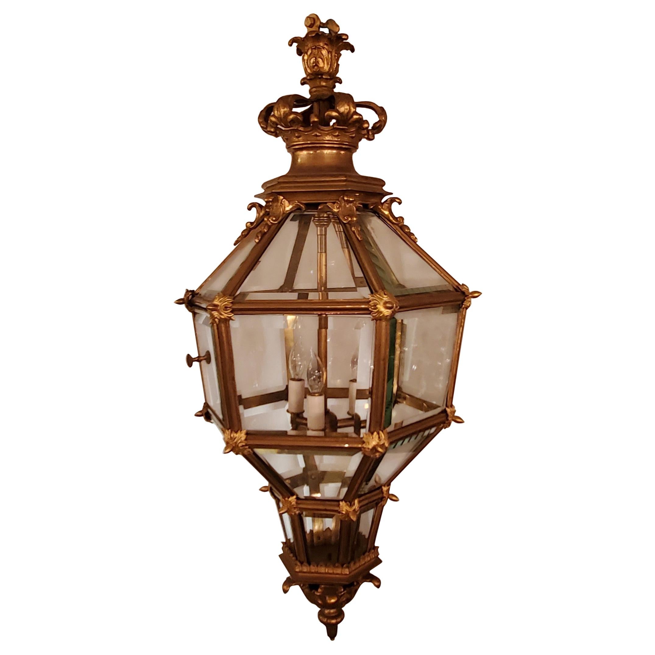 Antique French Bronze D'ore Chateau Lantern For Sale