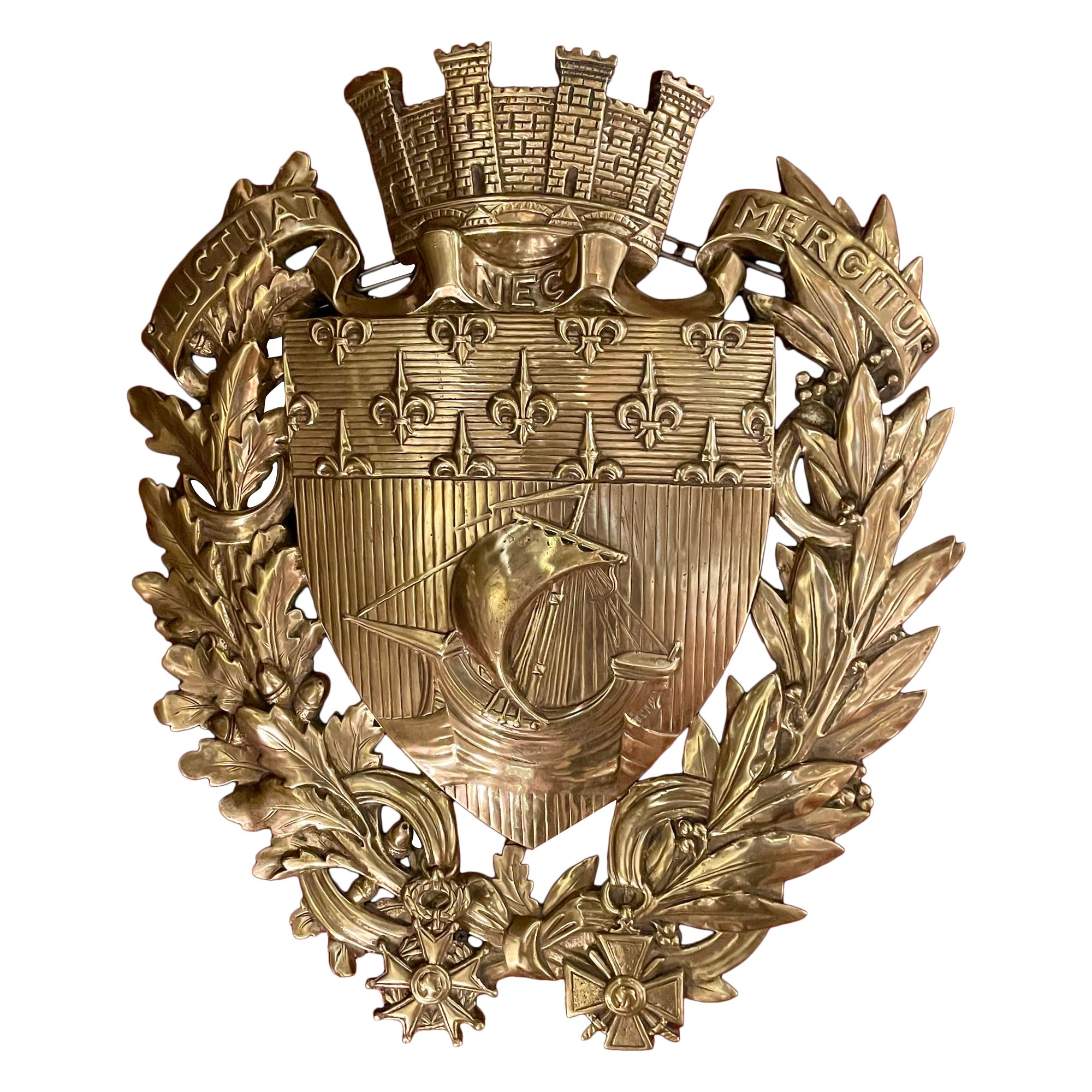 Antique French Bronze D
Oré Coat of Arms of City of Paris, Circa 1890-1900.