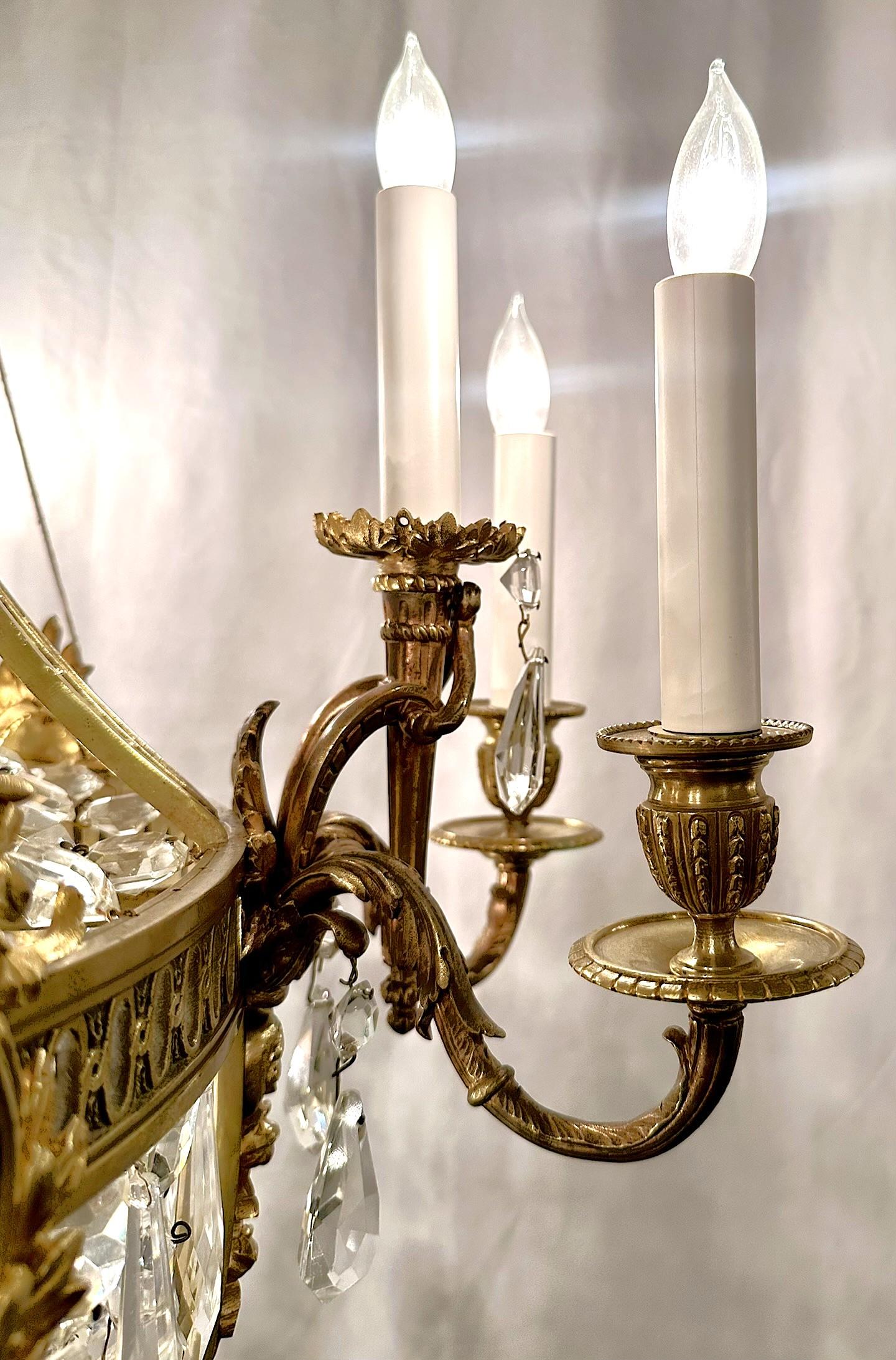 Antique French Bronze D'Oré & Crystal Chandelier with Jasperware Plaques C 1890. For Sale 5