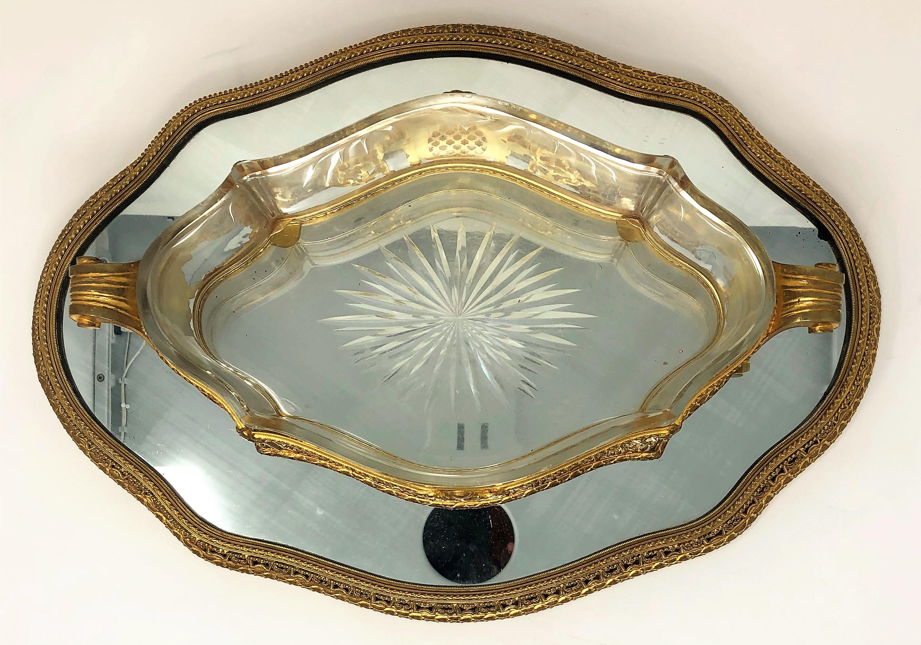 Antique French Bronze D'Ore Cut Crystal Centerpiece and Plateau, circa 1880s 1