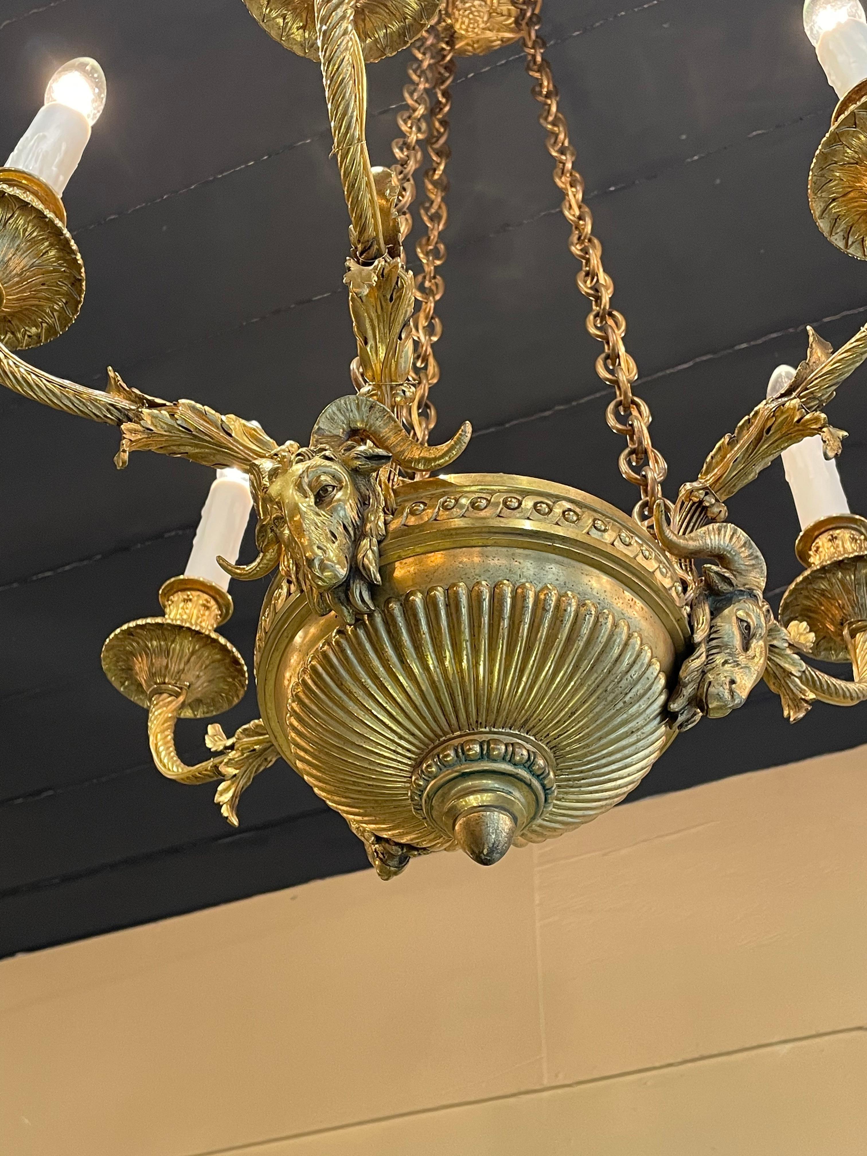 Antique French bronze d'ore Empire chandelier.