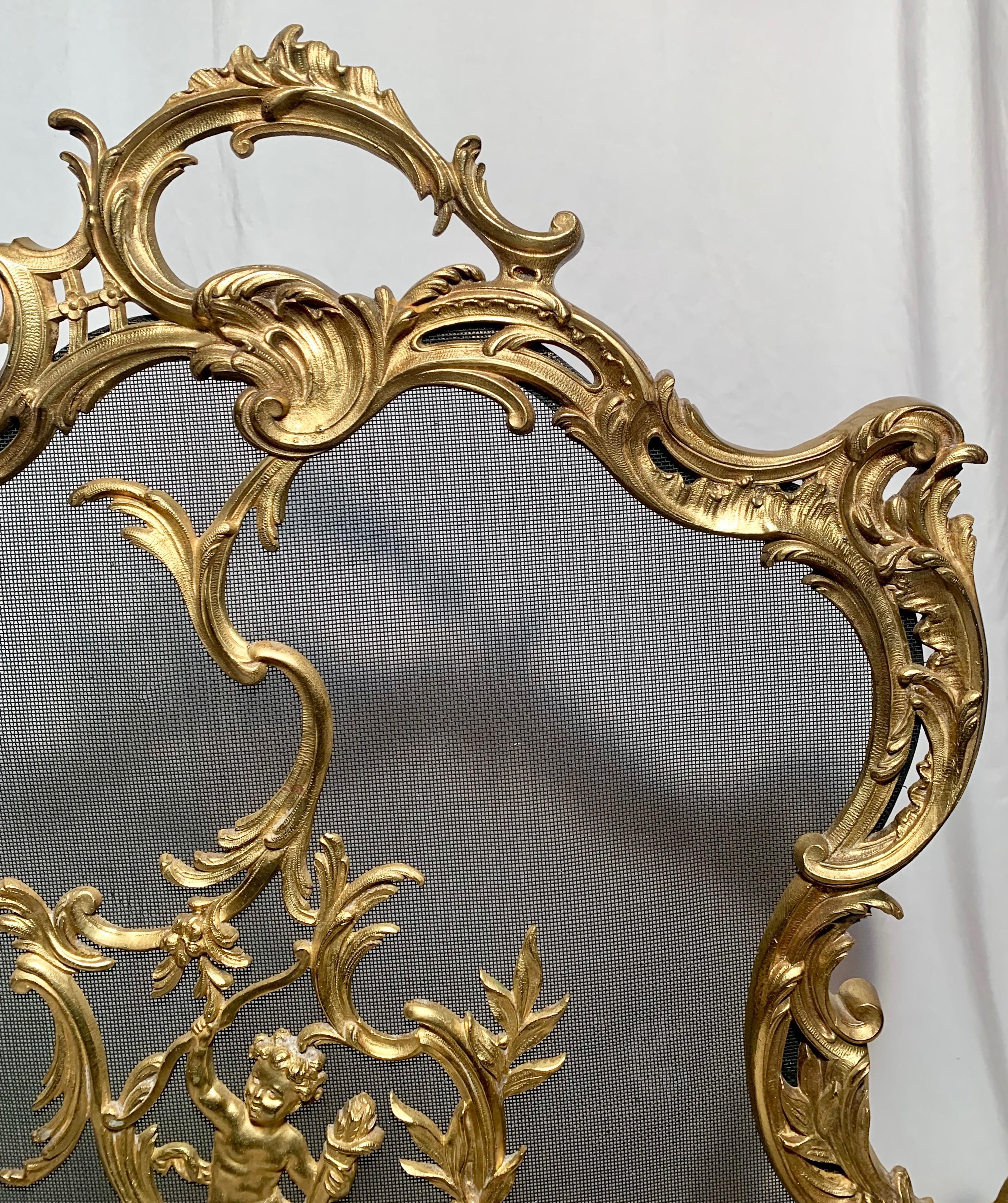 Antique French Bronze D'ore Fire Screen In Good Condition For Sale In New Orleans, LA