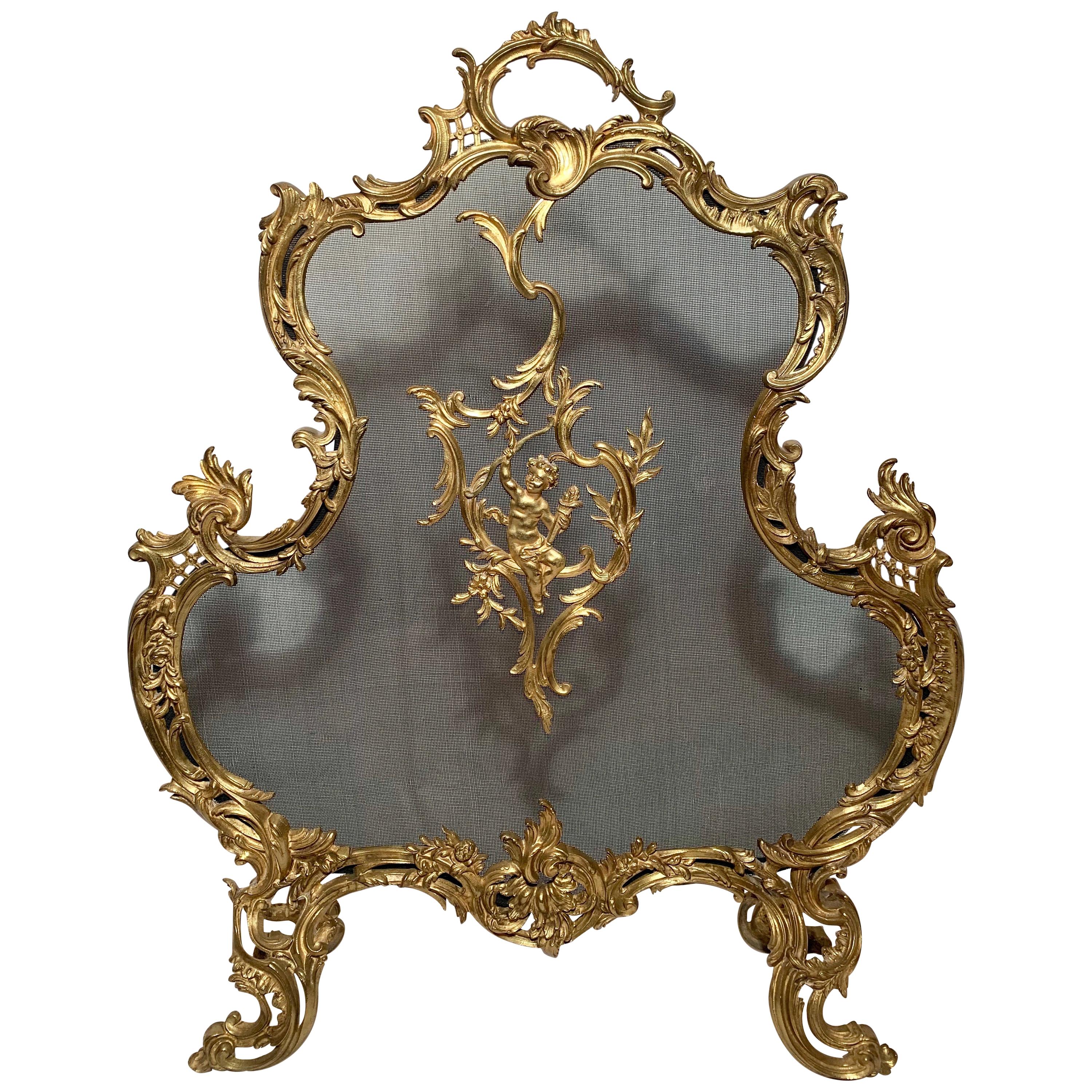 Antique French Bronze D'ore Fire Screen
