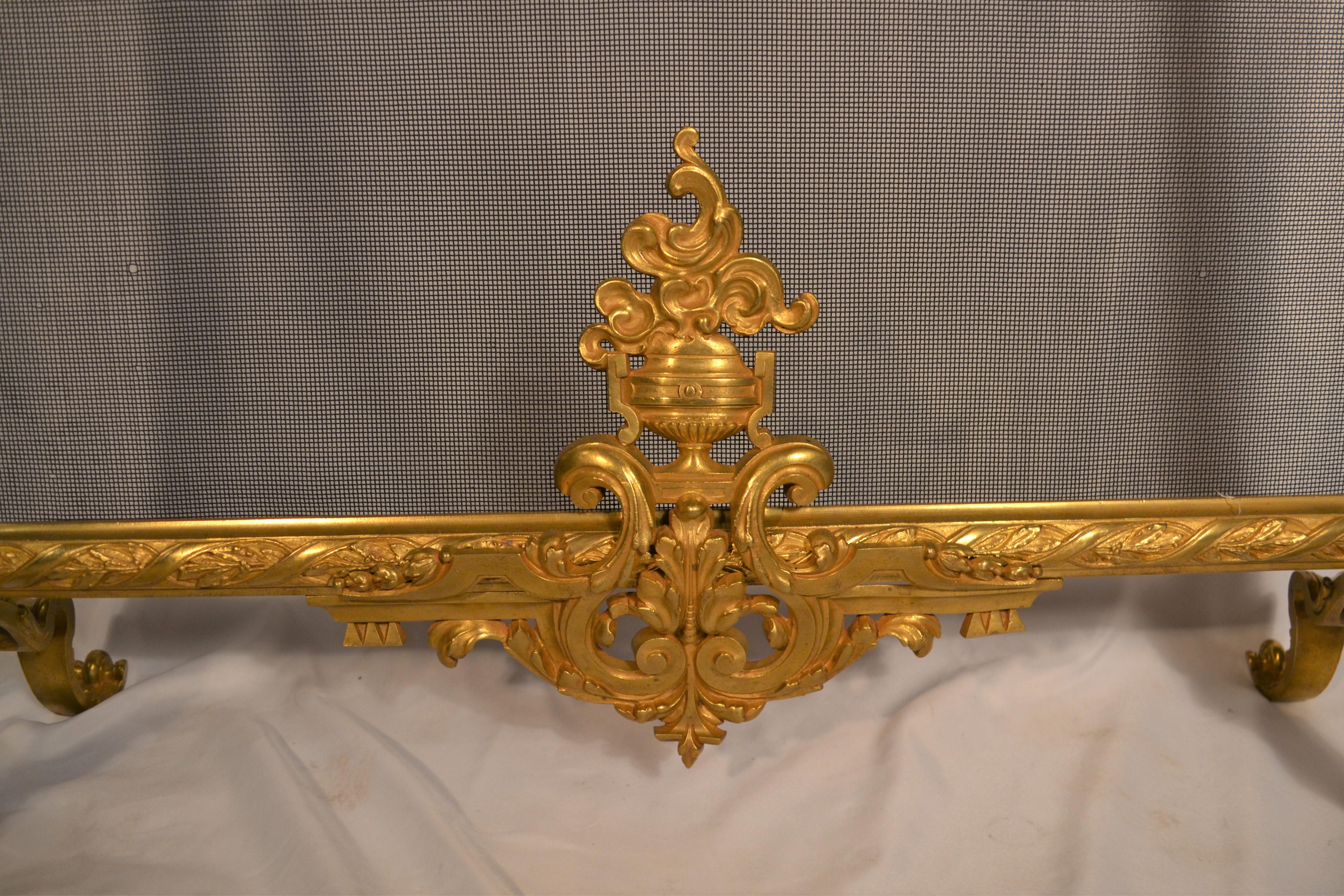 19th Century Antique French Bronze D'ore Firescreen For Sale
