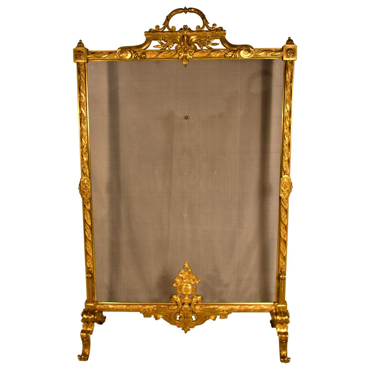 Antique French Bronze D'ore Firescreen For Sale