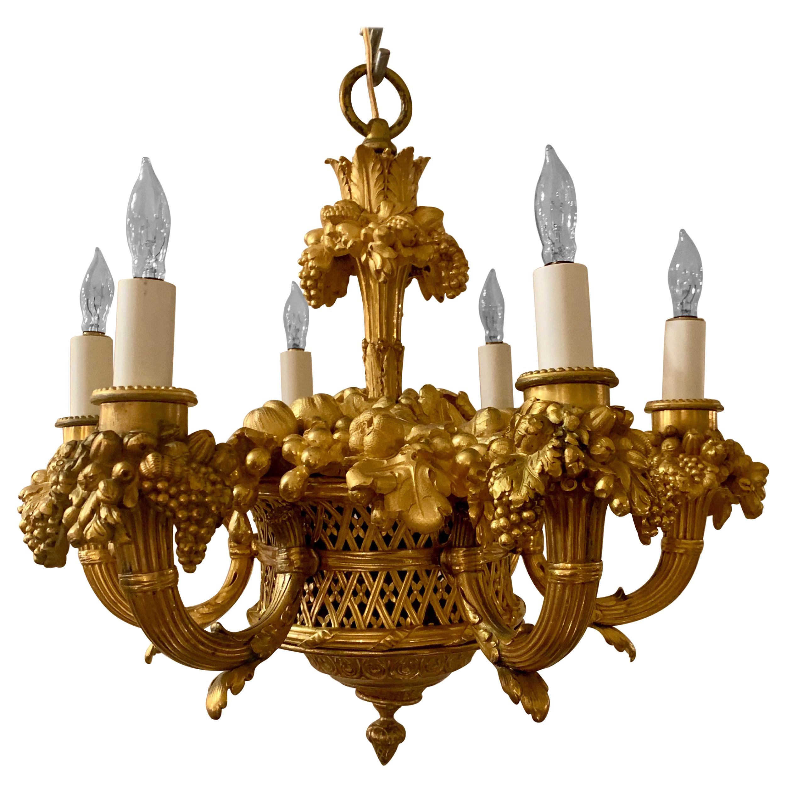 Antique French Bronze D'ore "Grapes" Chandelier