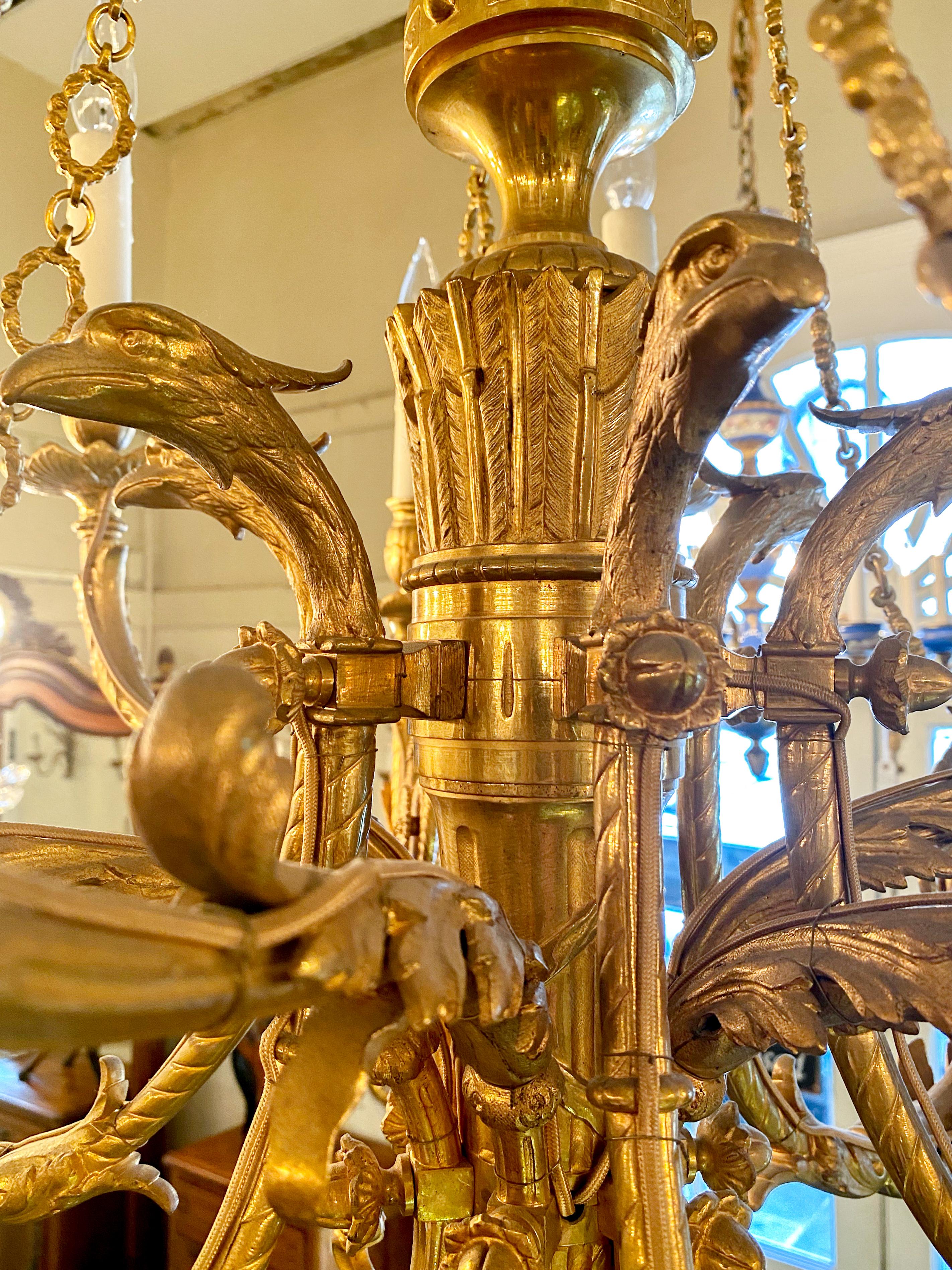 Antique French Bronze Dore Louis XVI Style Chandelier, circa 1870-1880 In Good Condition For Sale In New Orleans, LA