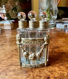 Antique French Bronze Doré Mounted Ormolu Perfume Bottle Caddy Set
