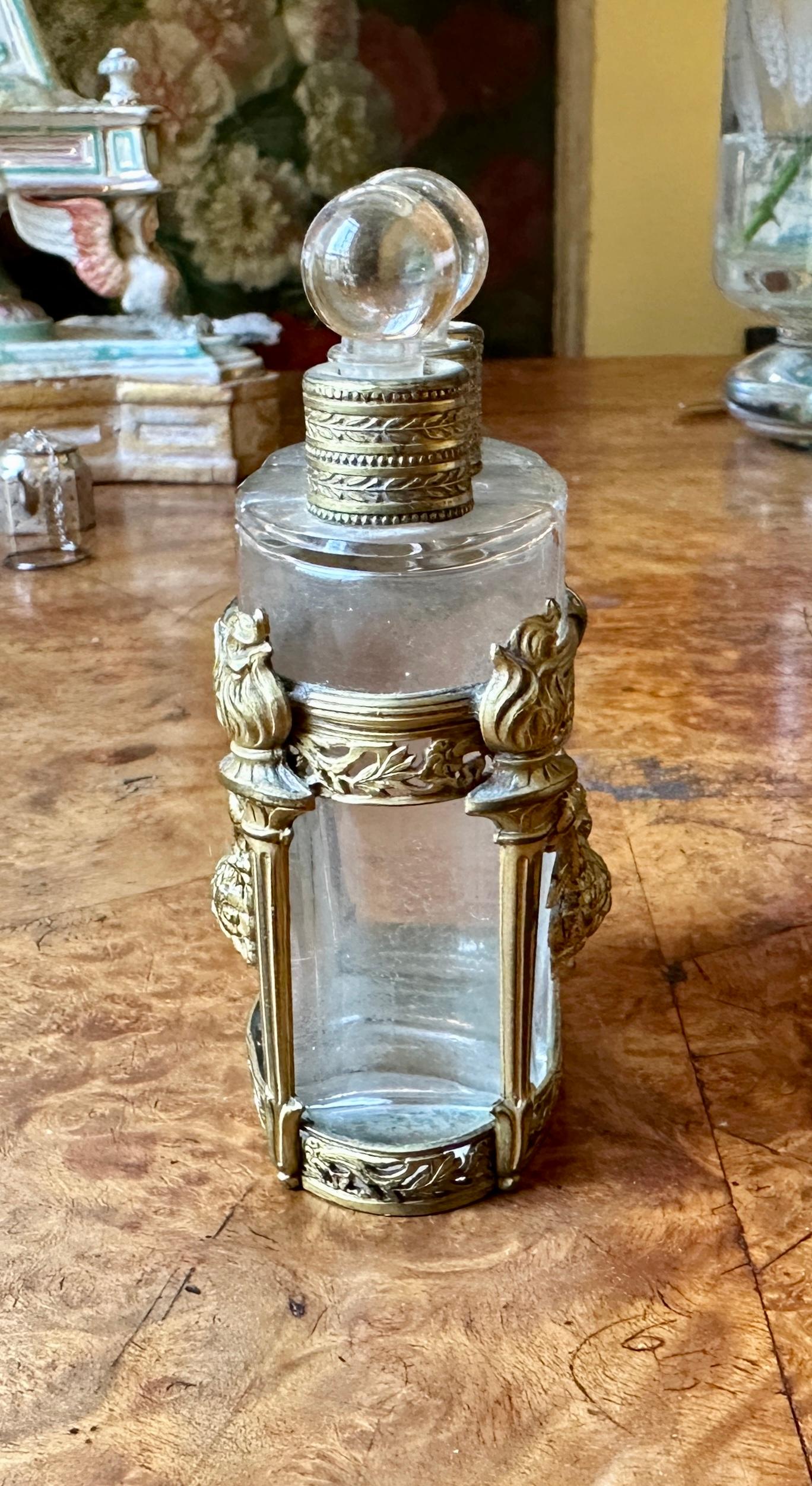 Belle Époque Antique French Bronze Doré Mounted Ormolu Perfume Bottle Caddy Set For Sale