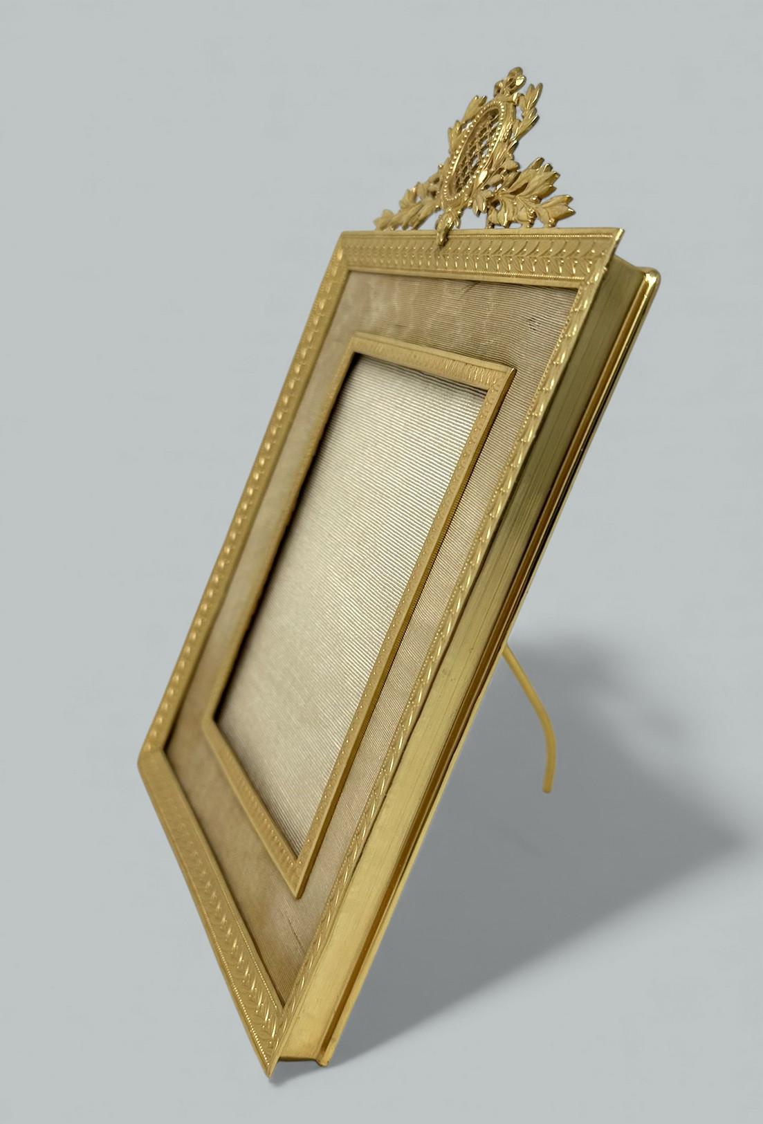 Antique French Bronze Dore Ormolu Portrait Foto Fotografie Bilderrahmen Seide (Französisch) im Angebot