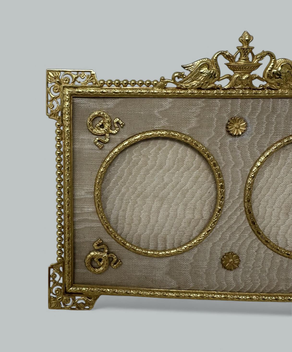 19th Century Antique French Bronze Dore Ormolu Portrait Photo Photograph Picture Frame Silk For Sale