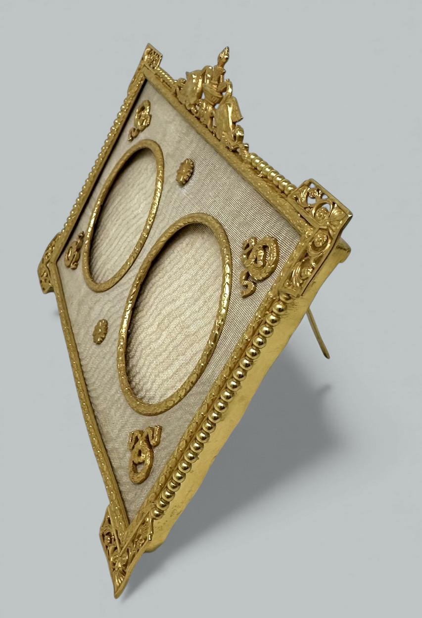 Antique French Bronze Dore Ormolu Portrait Photo Photograph Picture Frame Silk For Sale 1