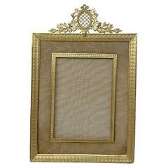 Antique French Bronze Dore Ormolu Portrait Photo Photograph Picture Frame Silk