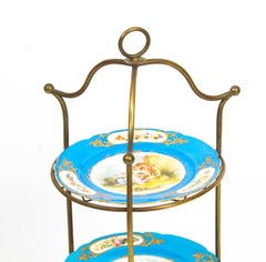 Antique French Bronze Étagères Cake Stand with Three Sevres Plate, 19th Century