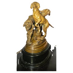 Antique French Bronze "Field Dogs" Sculpture by Prosper Lecourtier (1855-1924)