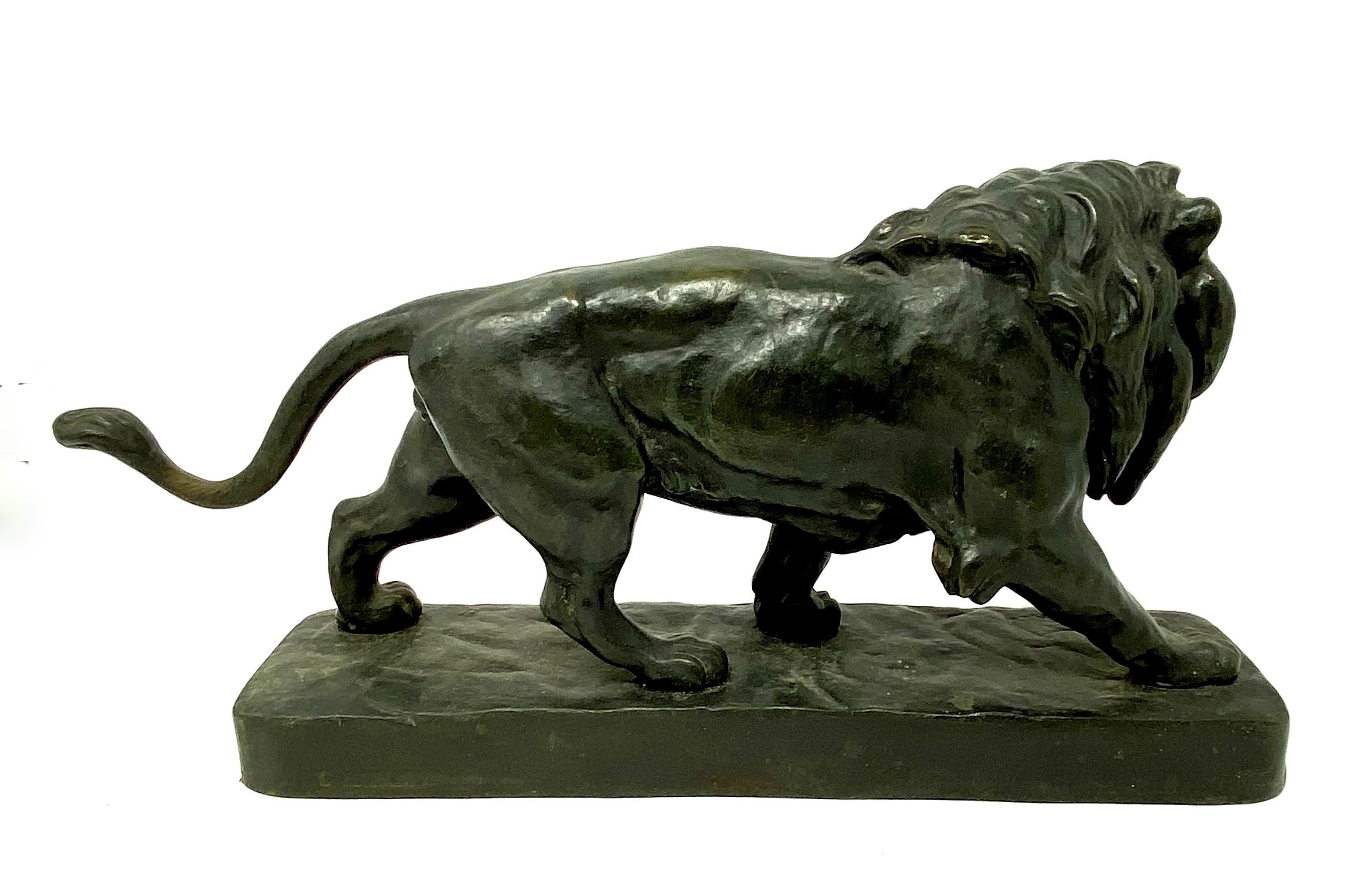 Antique French Bronze Figural Lion Statue Signed 
