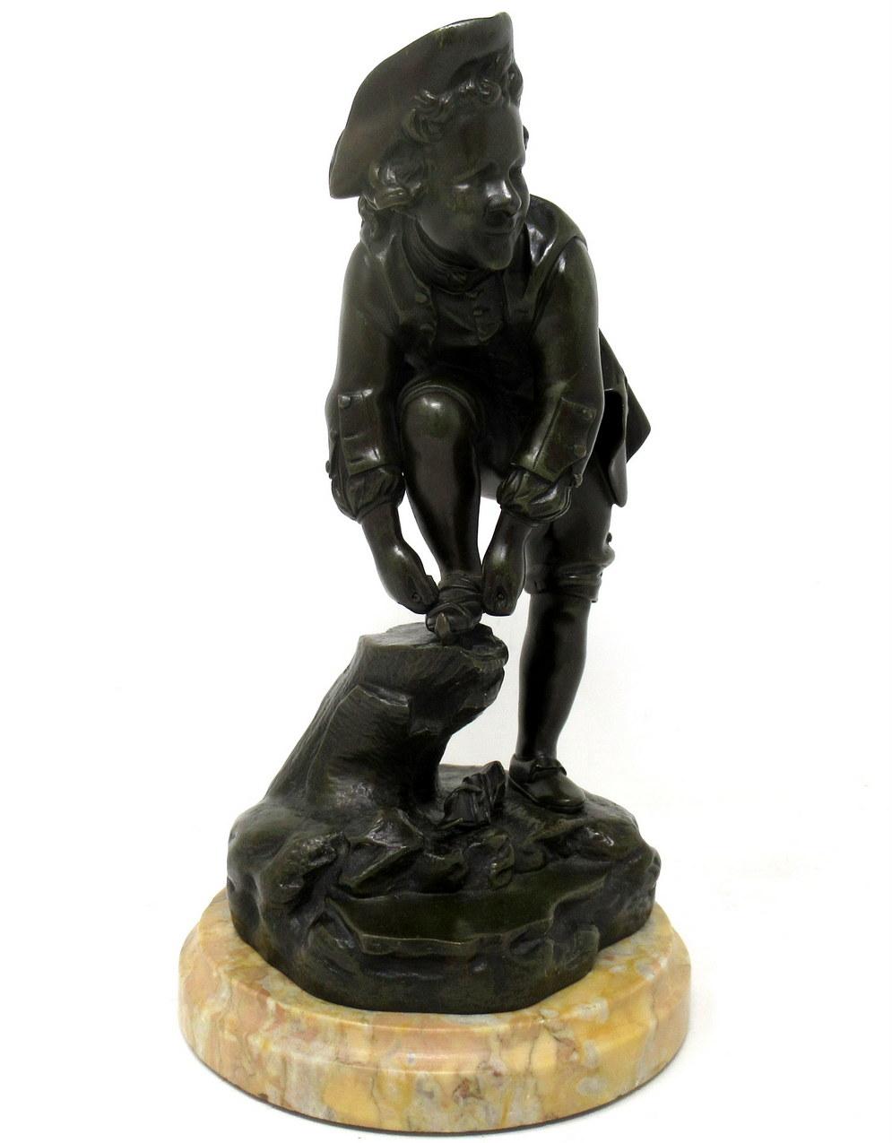Regency Antique French Bronze Figure Male Ice Skater Sienna Marble, 19th Century For Sale