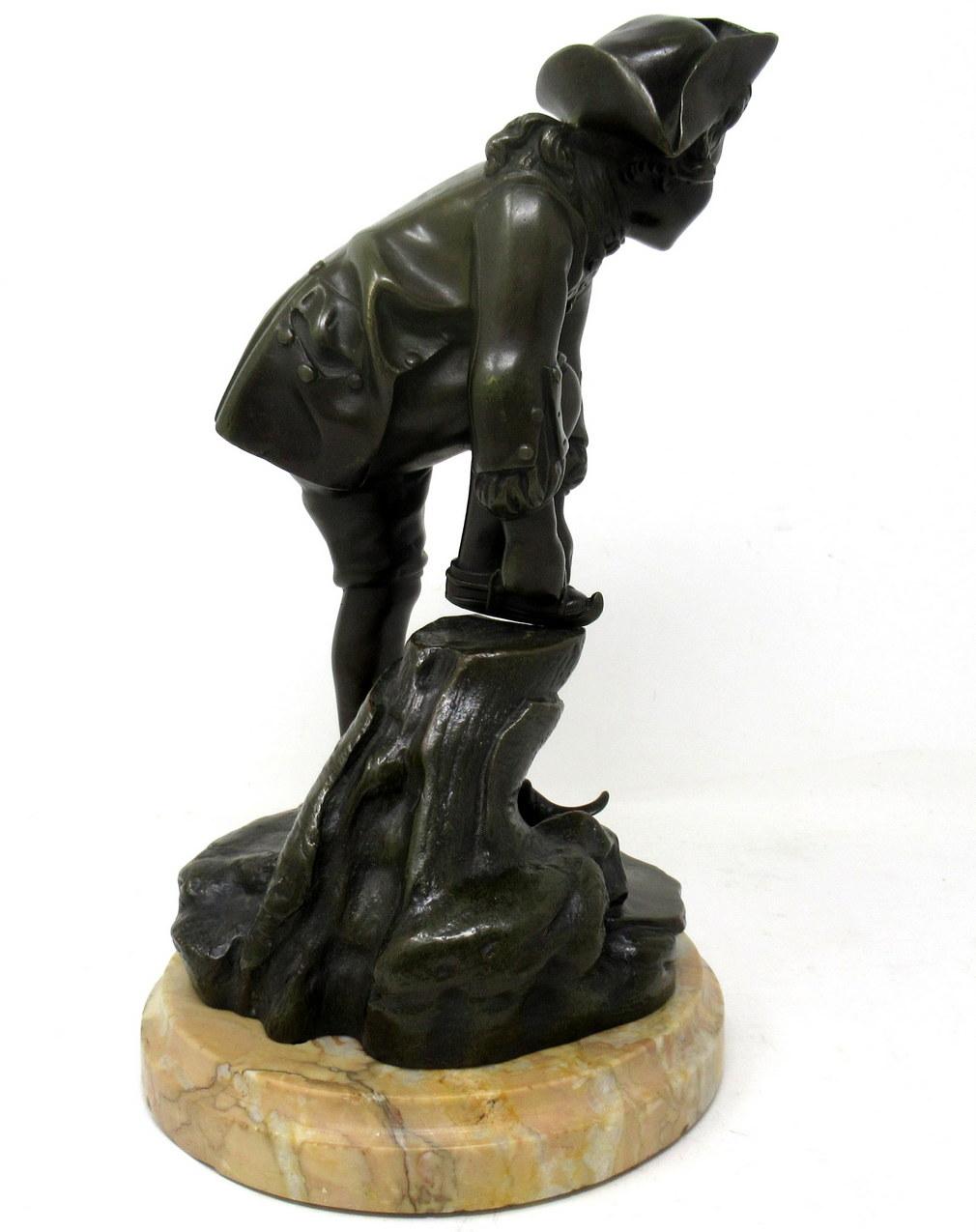 Antique French Bronze Figure Male Ice Skater Sienna Marble, 19th Century In Good Condition For Sale In Dublin, Ireland
