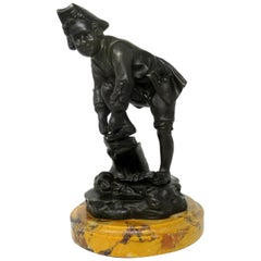Antique French Bronze Figure Male Ice Skater Sienna Marble, 19th Century