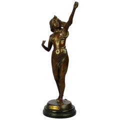 Antique French Bronzed Figure of Woman on Marble Plinth Titled Le Printemps