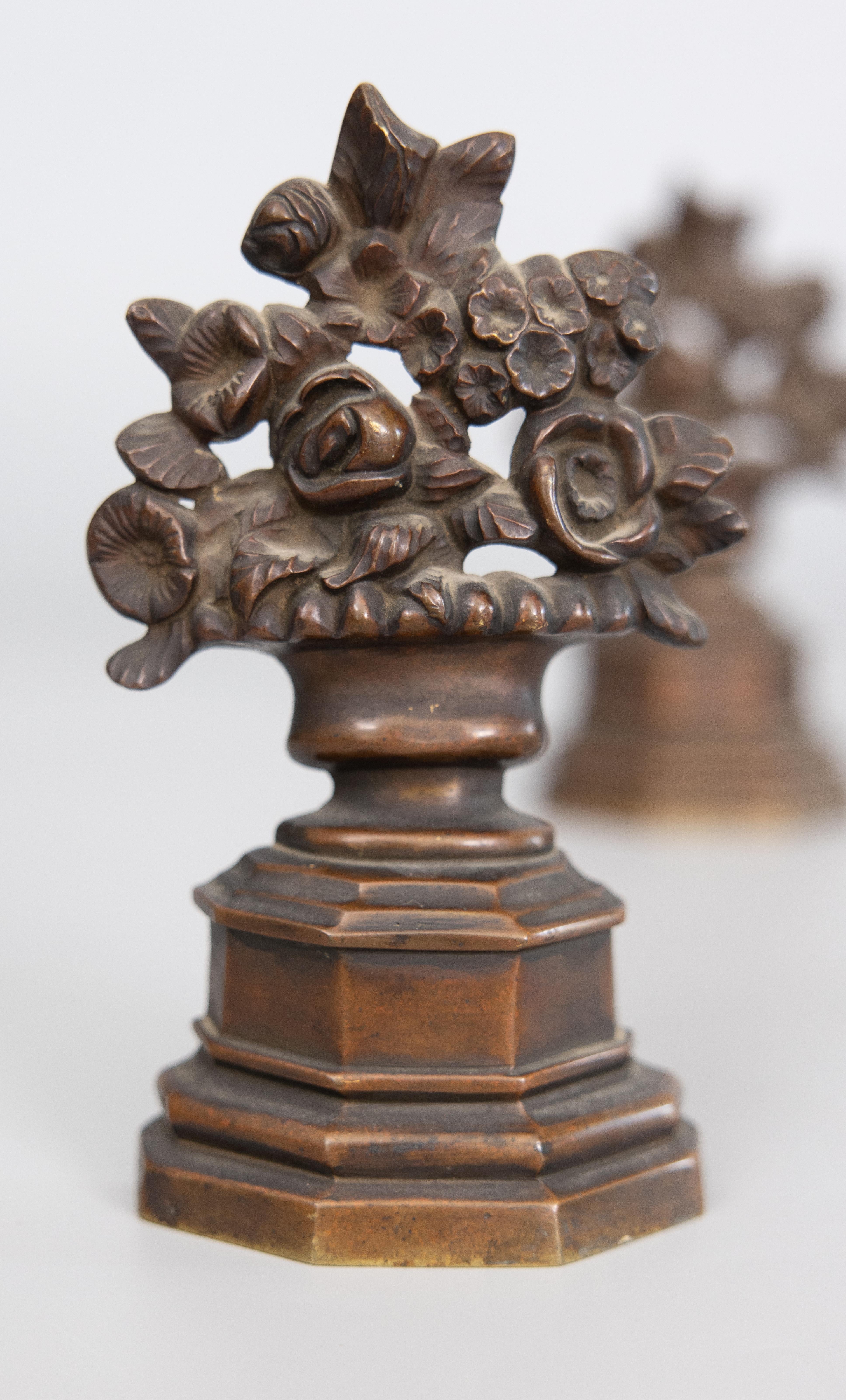 20th Century Antique French Bronze Flower Bouquet Bookends