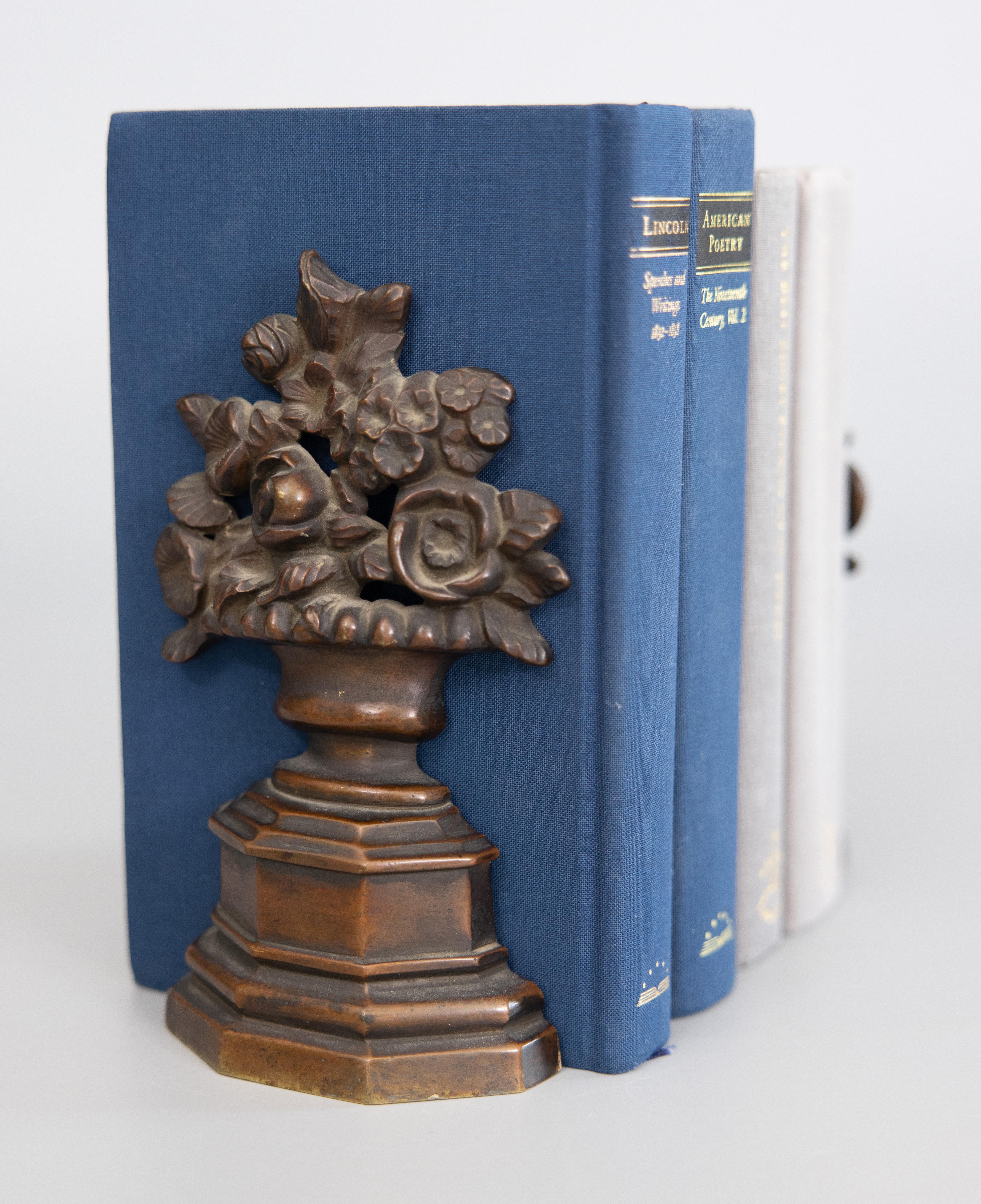 Antique French Bronze Flower Bouquet Bookends 2