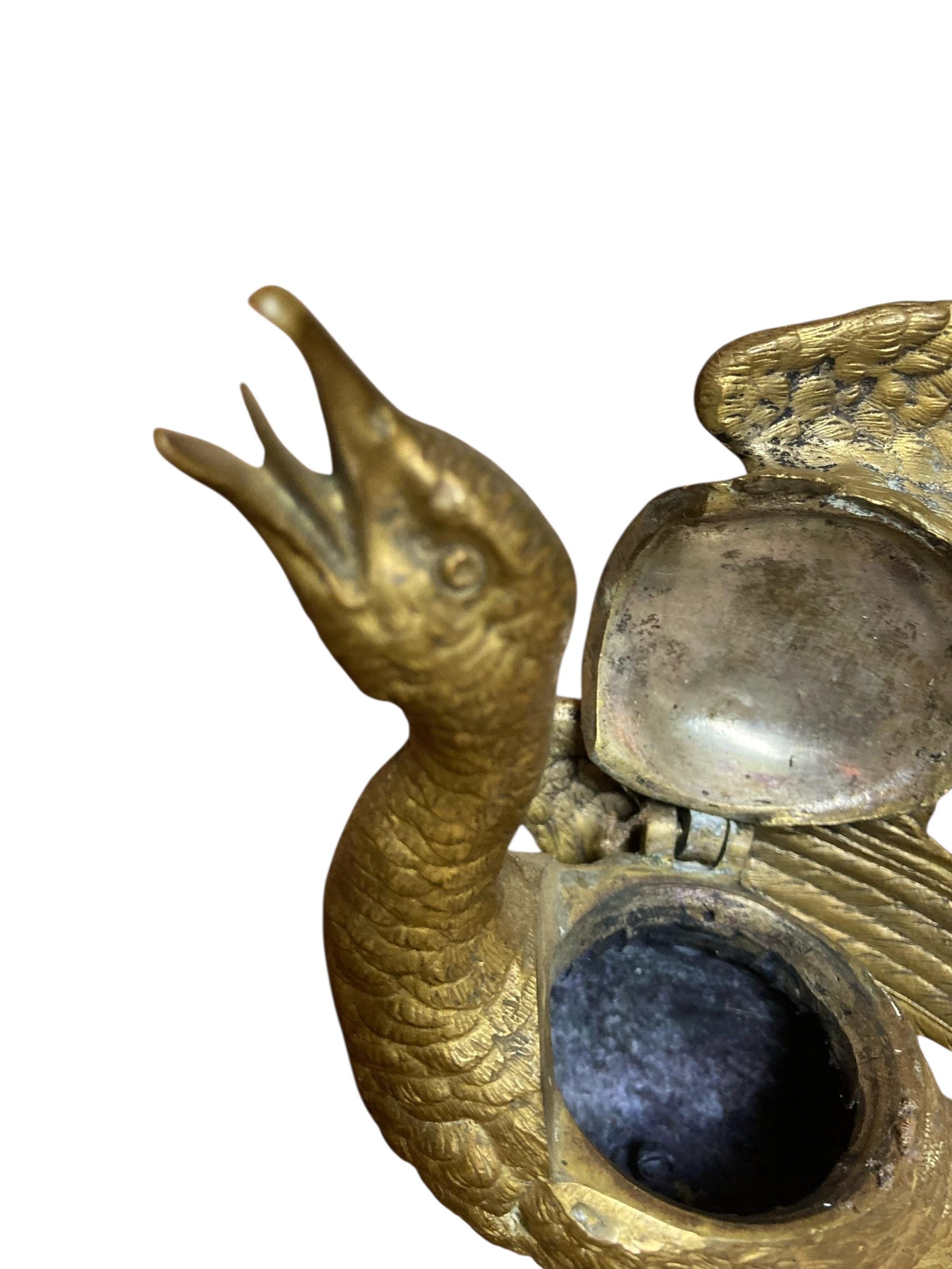 Antiguo tintero de ganso de bronce francés Victoriano en venta