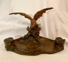 Antico calamaio e tagliacarte francese in bronzo, firmato "A. Marionnet" Circa 1890.