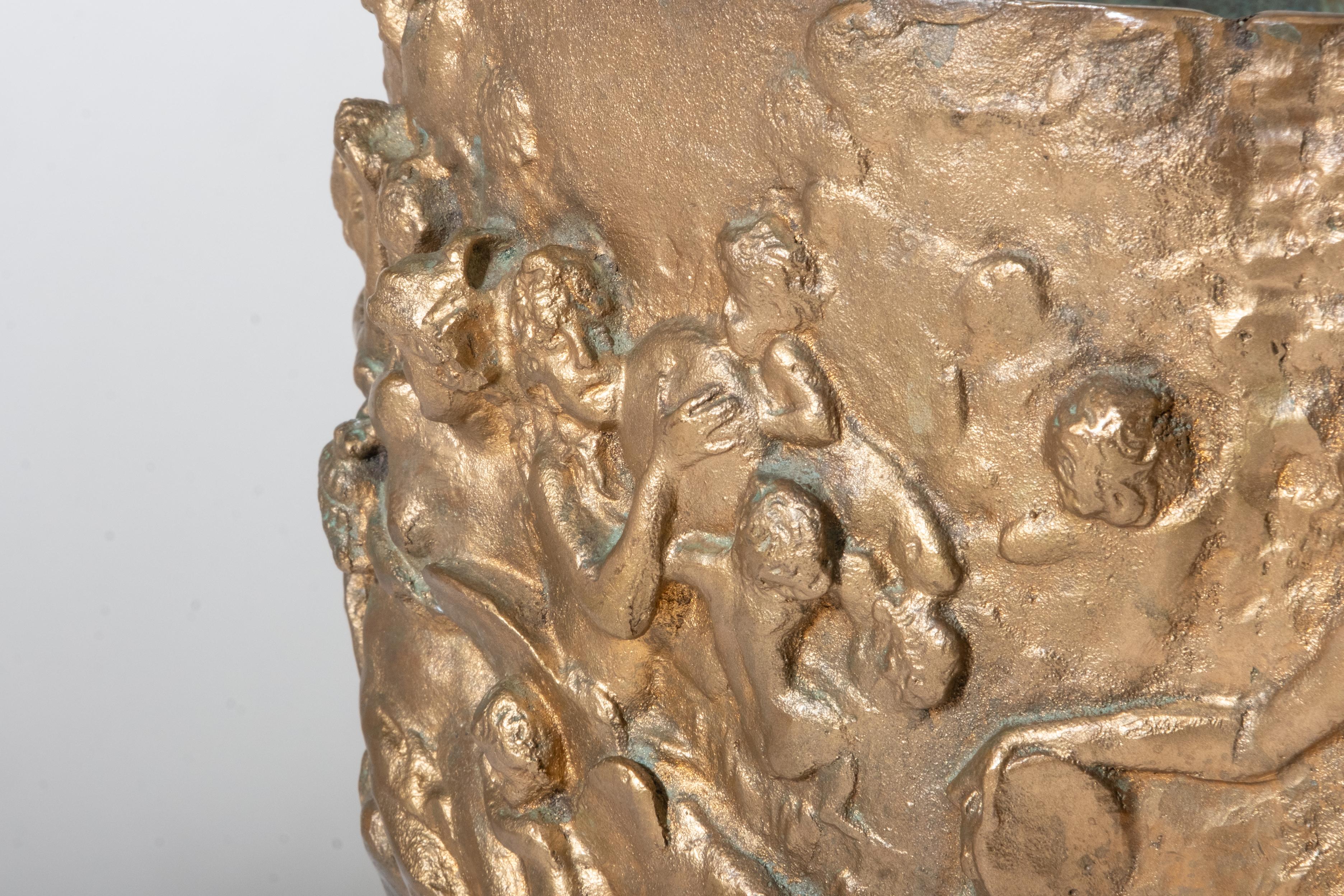 Antike französische Bronze-Jardinière mit mythologischer Bachanal-Szene aus Bronze, um 1800 im Angebot 1