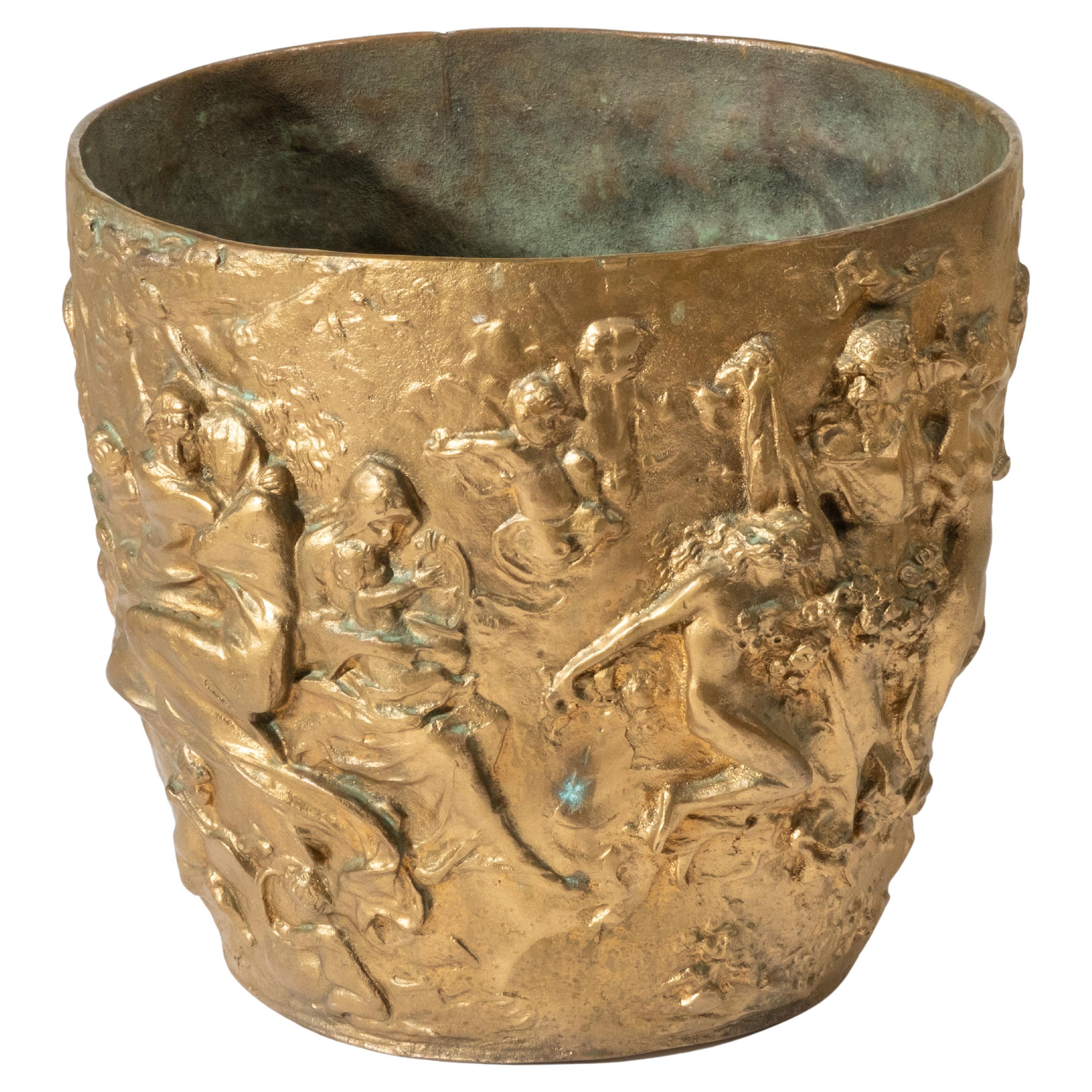 Antike französische Bronze-Jardinière mit mythologischer Bachanal-Szene aus Bronze, um 1800 im Angebot