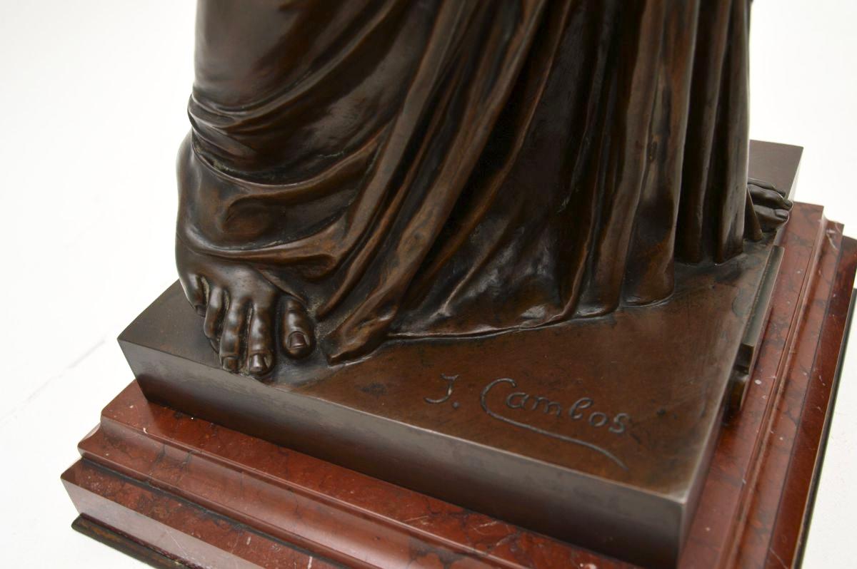 Antique French Bronze Lamp Figure ‘La Paix’ by Jean-Jules Cambos For Sale 8